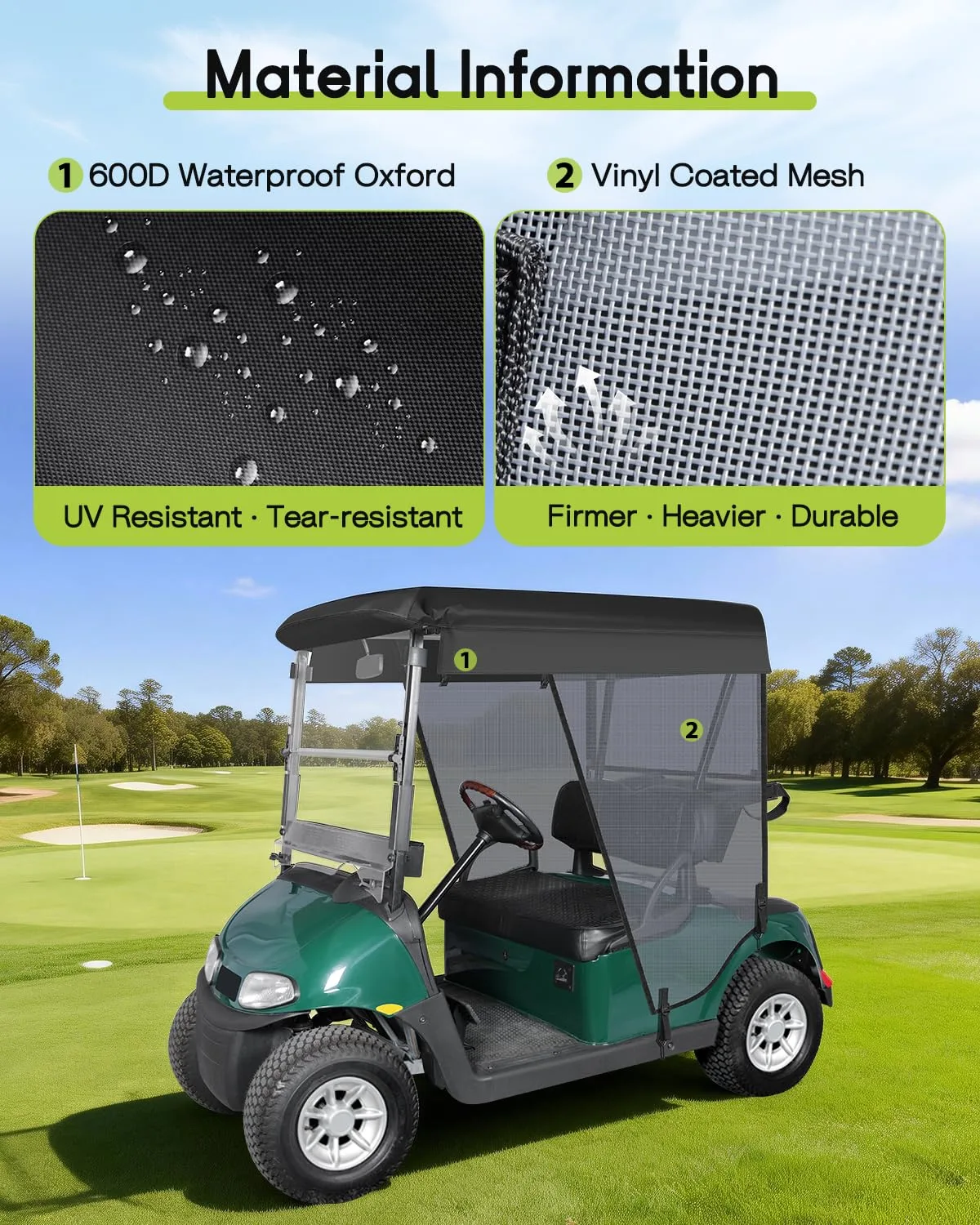 WEIMELL Golf Cart Sun Shade Cover for 59-Inch 2-Passenger Roof image 4