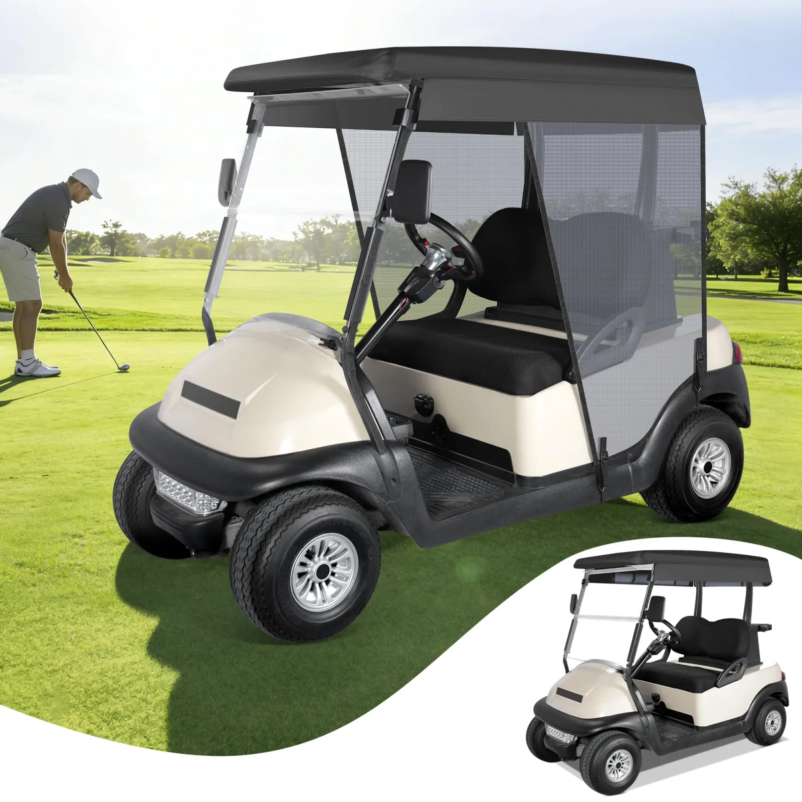 WEIMELL Golf Cart Sun Shade Cover for 59-Inch 2-Passenger Roof