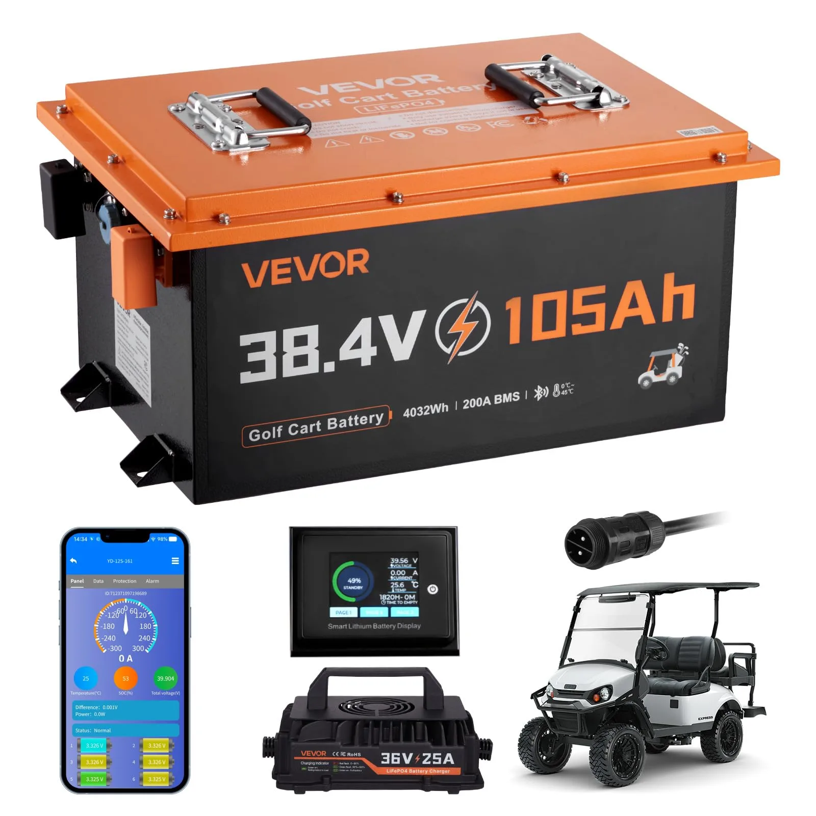 VEVOR 38.4V 105Ah LiFePO4 Golf Cart Battery Kit