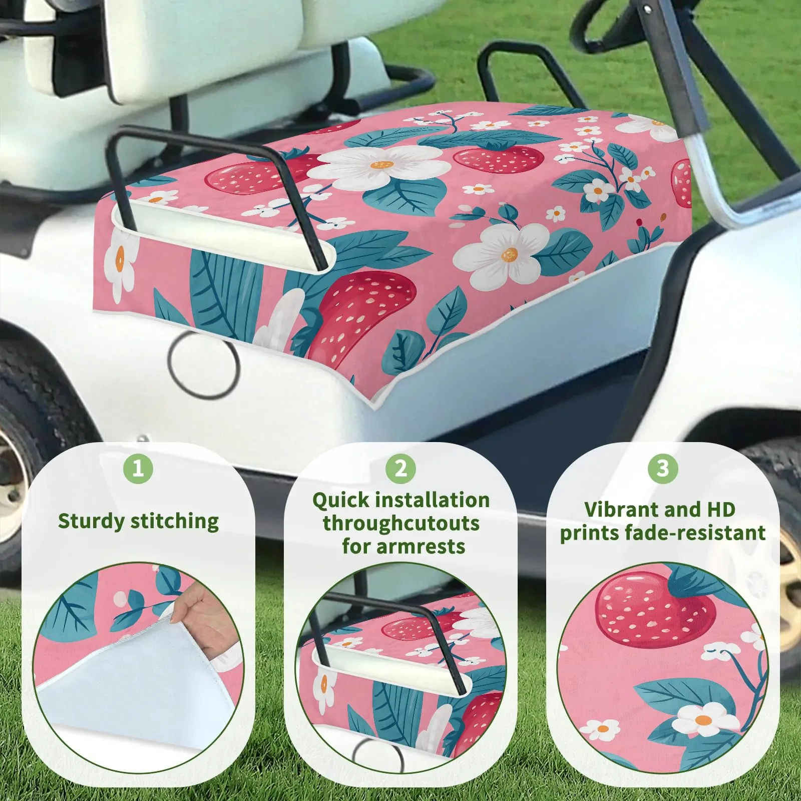 Tiveruda Pink Strawberry Golf Cart Seat Cover, 51 x 31 in image 3