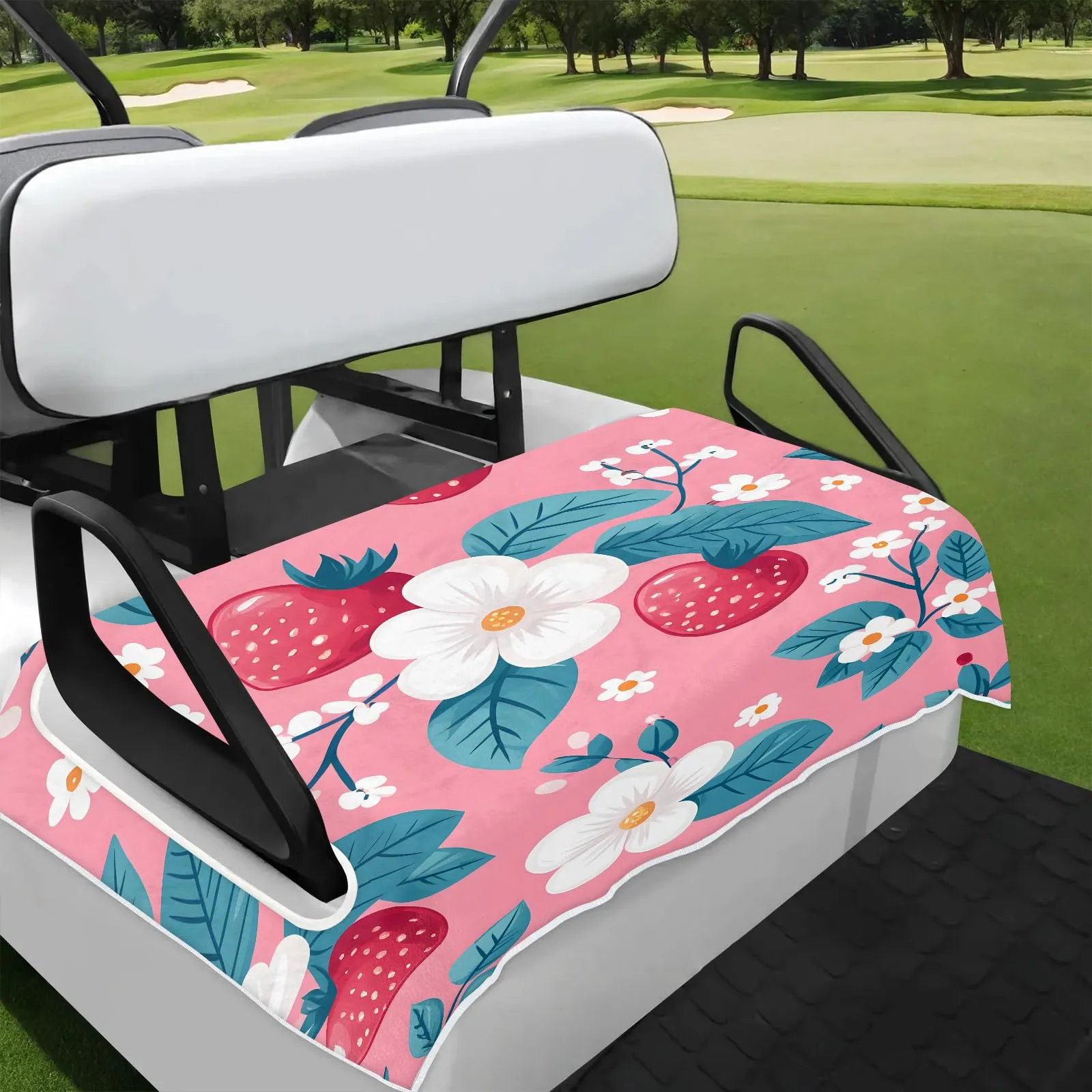 Tiveruda Pink Strawberry Golf Cart Seat Cover, 51 x 31 in