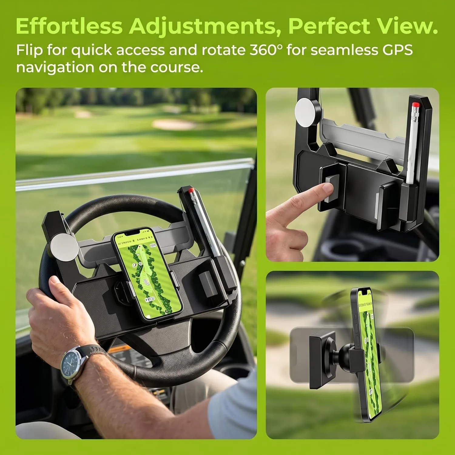 Generic Golf Cart Steering Wheel Phone Holder with Scorecard Slot image 3
