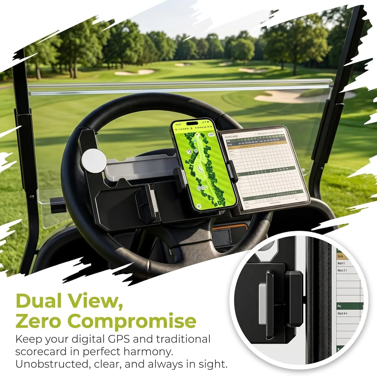 Generic Golf Cart Steering Wheel Phone Holder with Scorecard Slot image 4