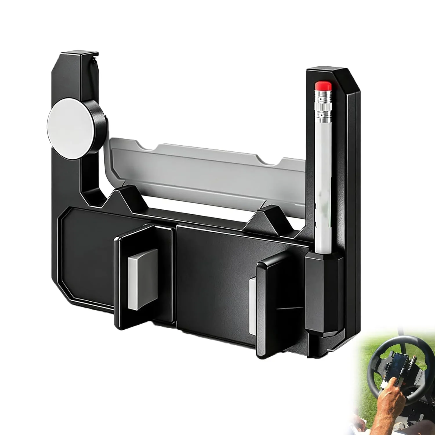 Generic Golf Cart Steering Wheel Phone Holder with Scorecard Slot