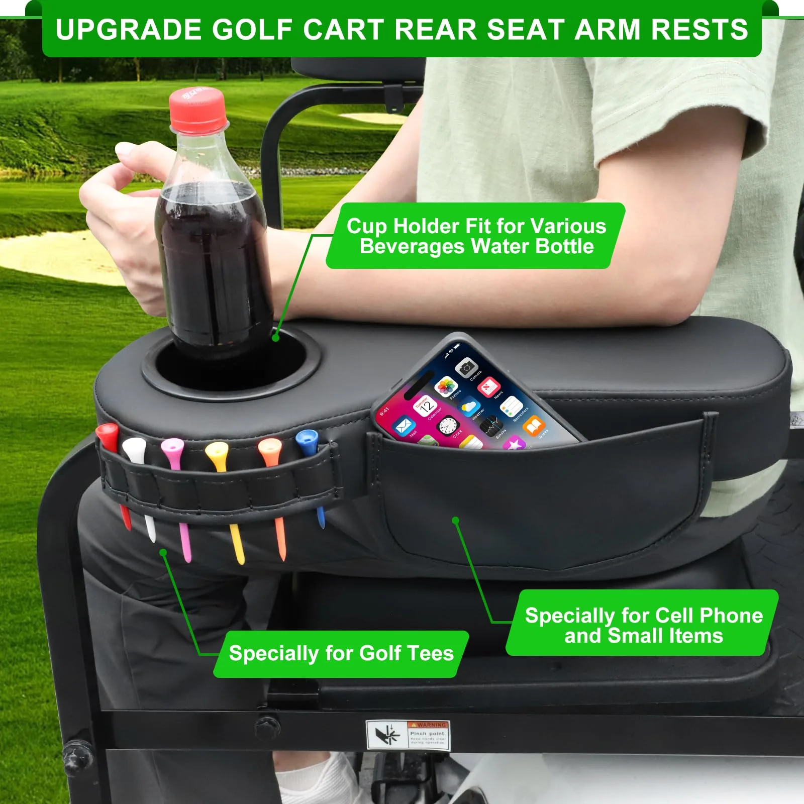 iLSKW Rear Golf Cart Armrest Cup Holder for 1-Inch Tubes image 2