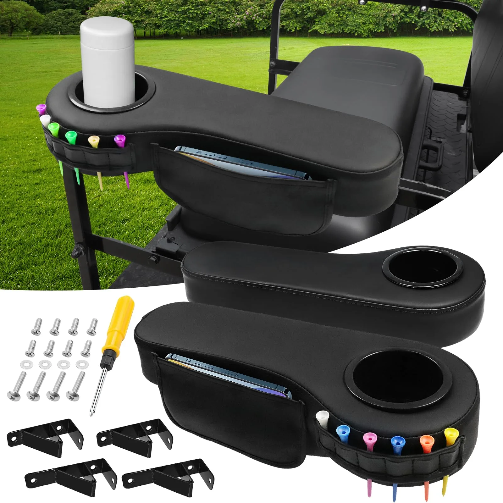 iLSKW Rear Golf Cart Armrest Cup Holder for 1-Inch Tubes