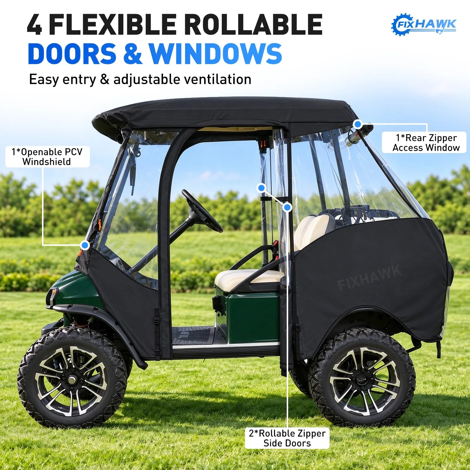 FIXHAWK Enclosure for 4-Passenger Club Car DS Golf Cart image 4