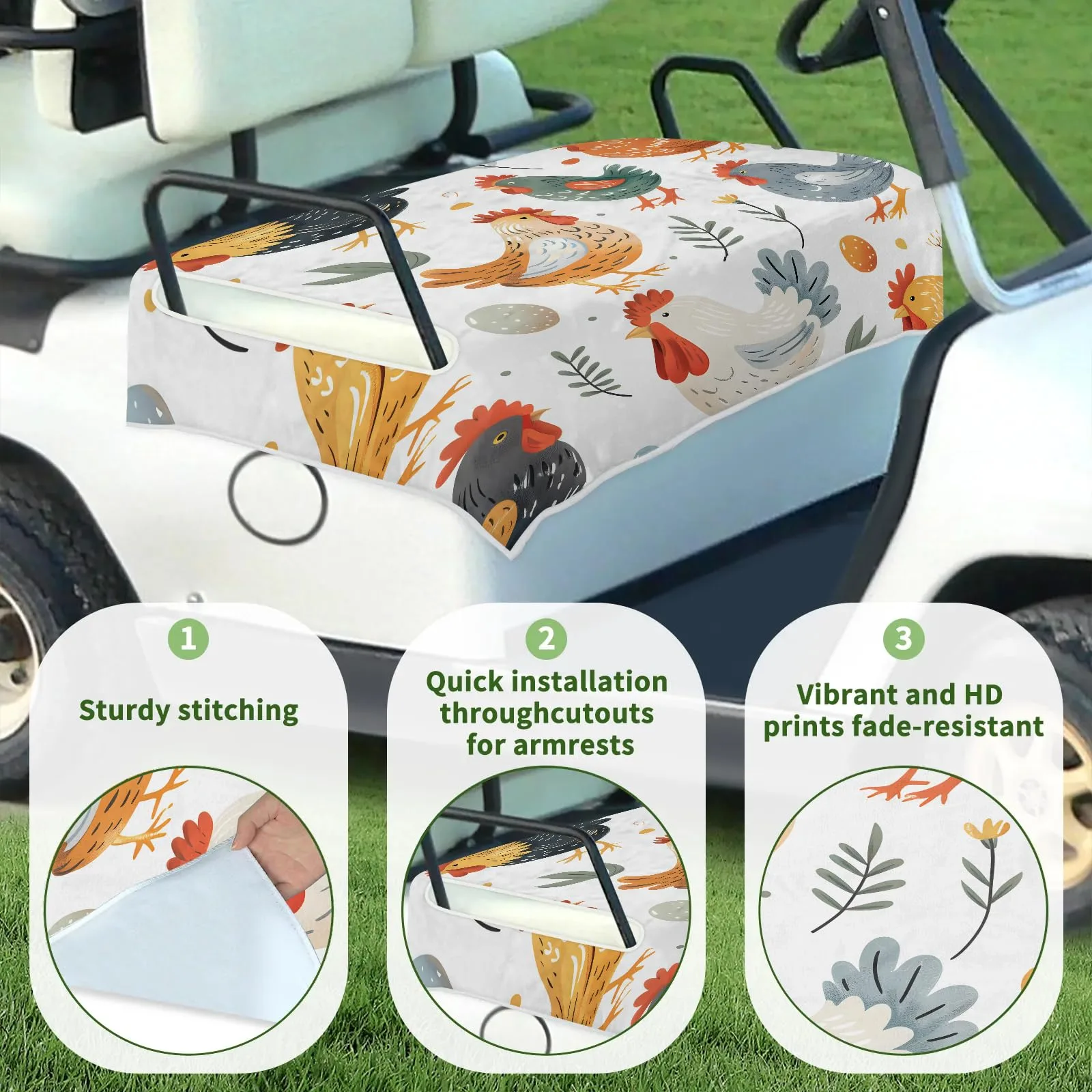 Tiveruda Kawaii Chicken Golf Cart Seat Cover, 51 x 31 in image 3