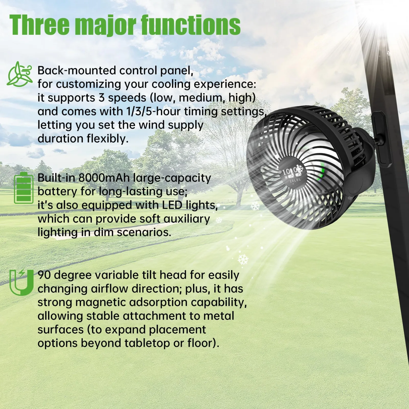 10L0L Rechargeable Golf Cart Fan with Magnetic Mount image 4