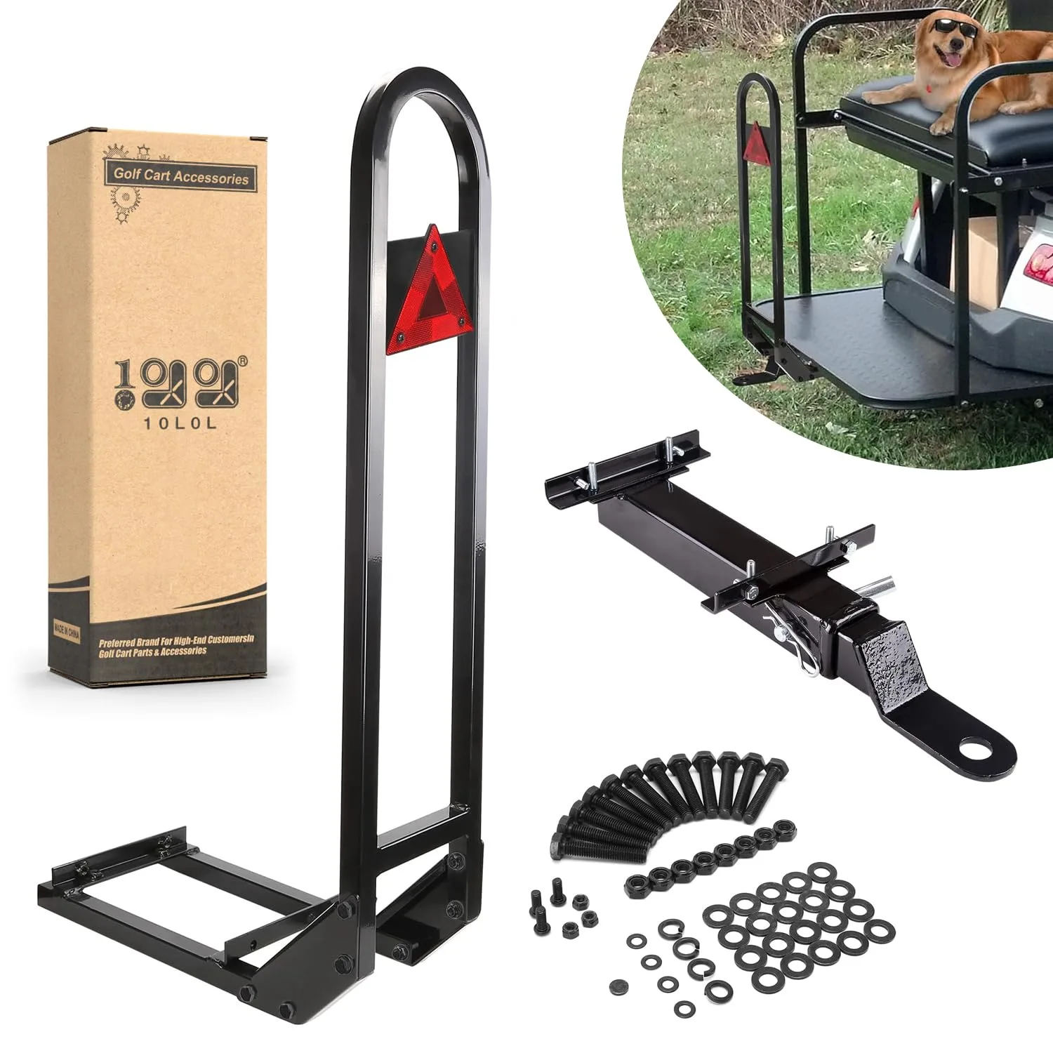10L0L Golf Cart Rear Seat Grab Bar with 2-Inch Hitch