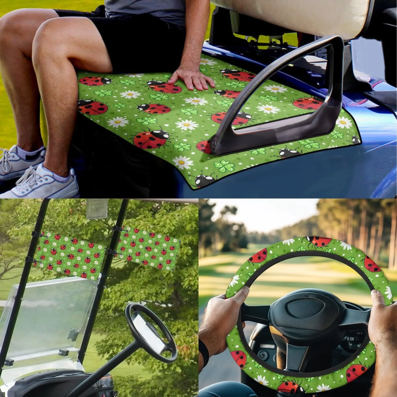 INSTANTARTS Ladybug Golf Cart Seat and Steering Wheel Cover Set image 2