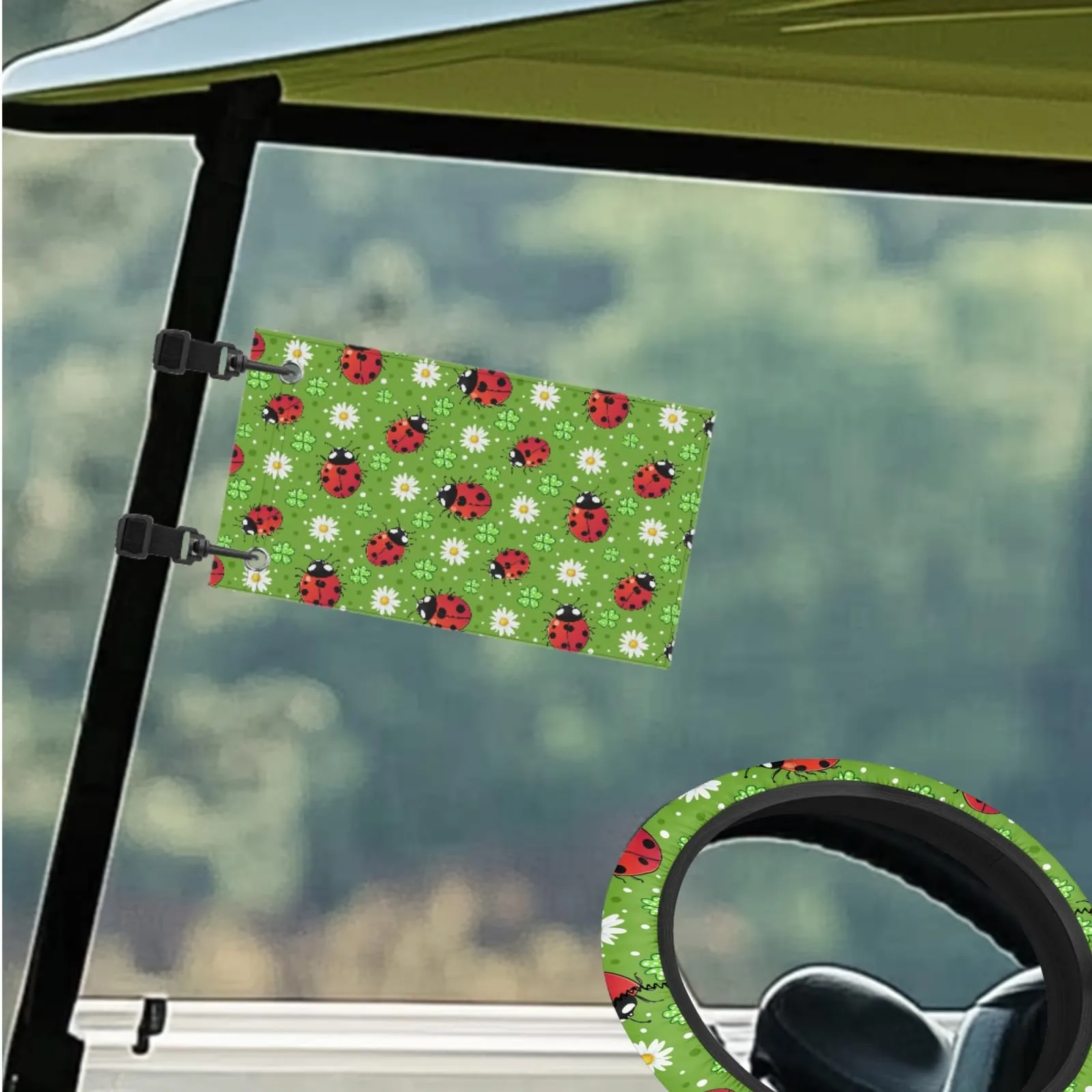 INSTANTARTS Ladybug Golf Cart Seat and Steering Wheel Cover Set image 3