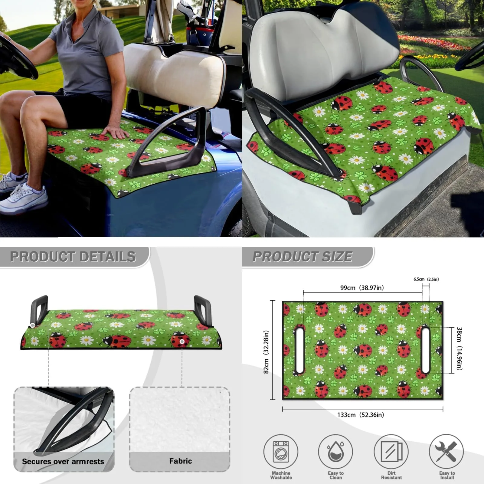 INSTANTARTS Ladybug Golf Cart Seat and Steering Wheel Cover Set image 4