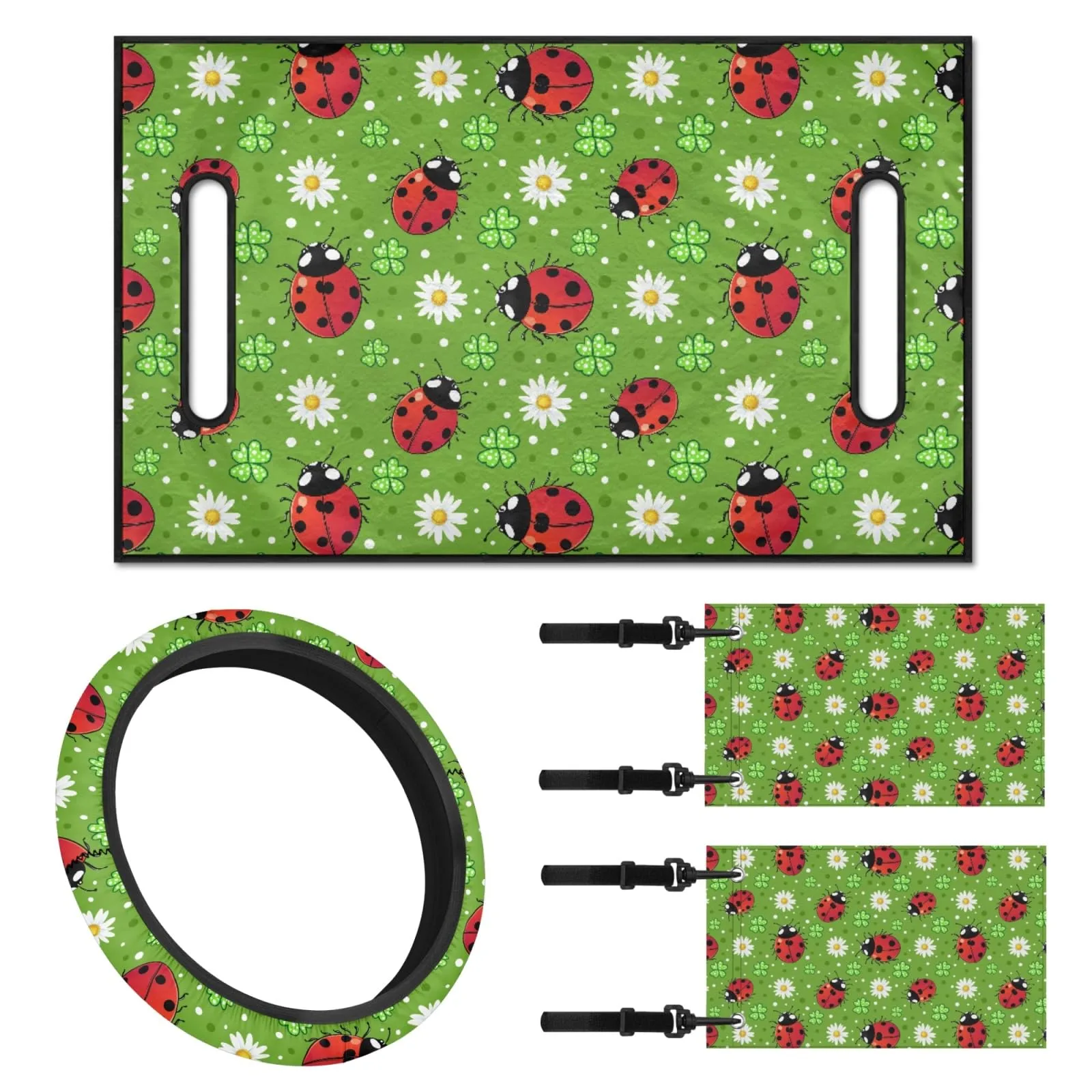 INSTANTARTS Ladybug Golf Cart Seat and Steering Wheel Cover Set