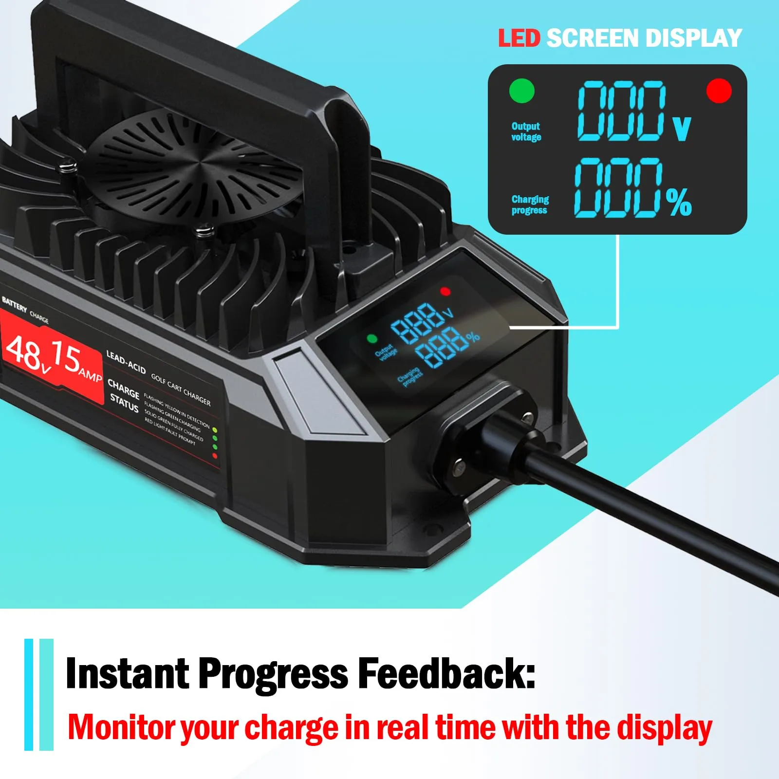 UNIGT 48V 15A Club Car Charger with 3-Pin Plug image 2