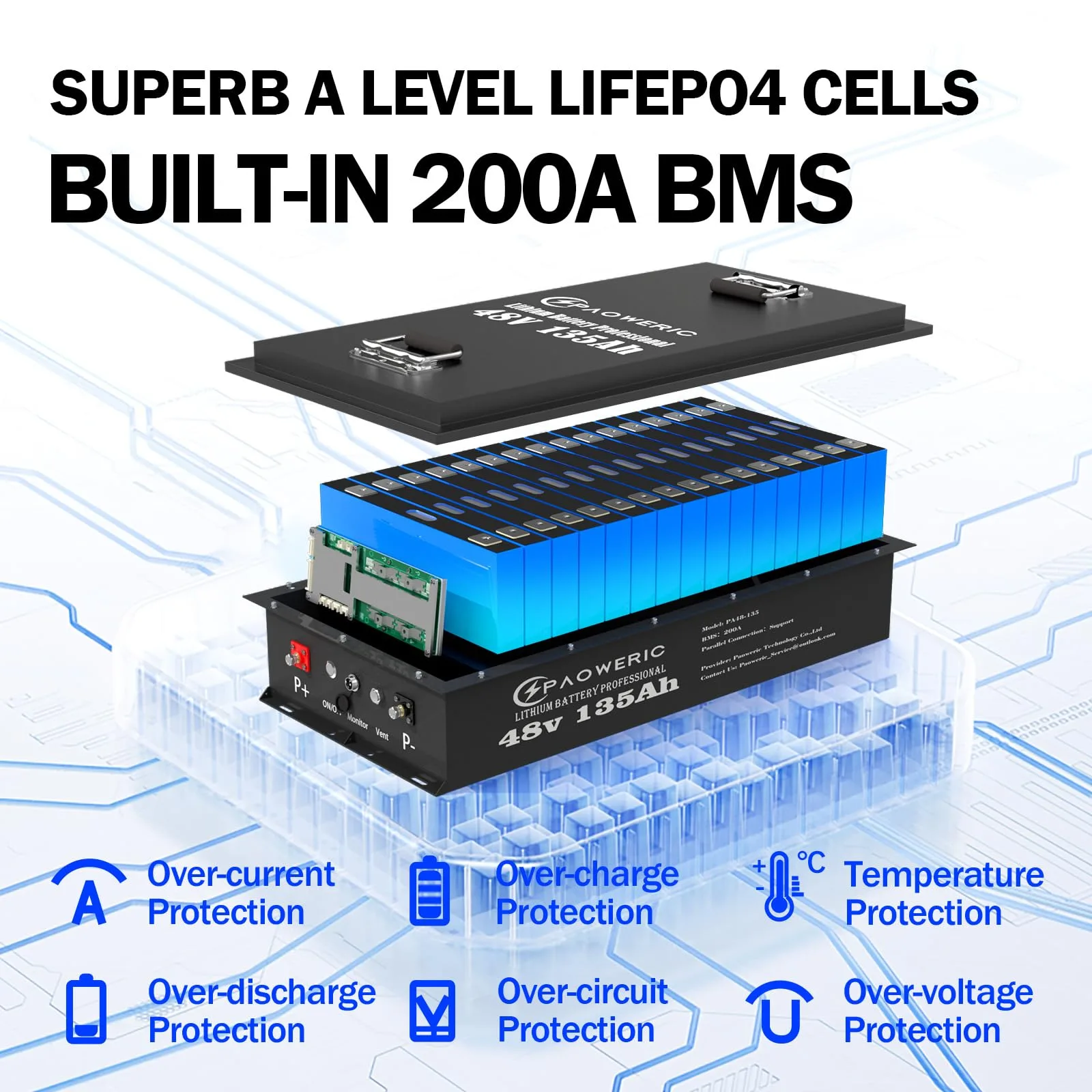 Paoweric 48V 135Ah LiFePO4 Golf Cart Battery image 3