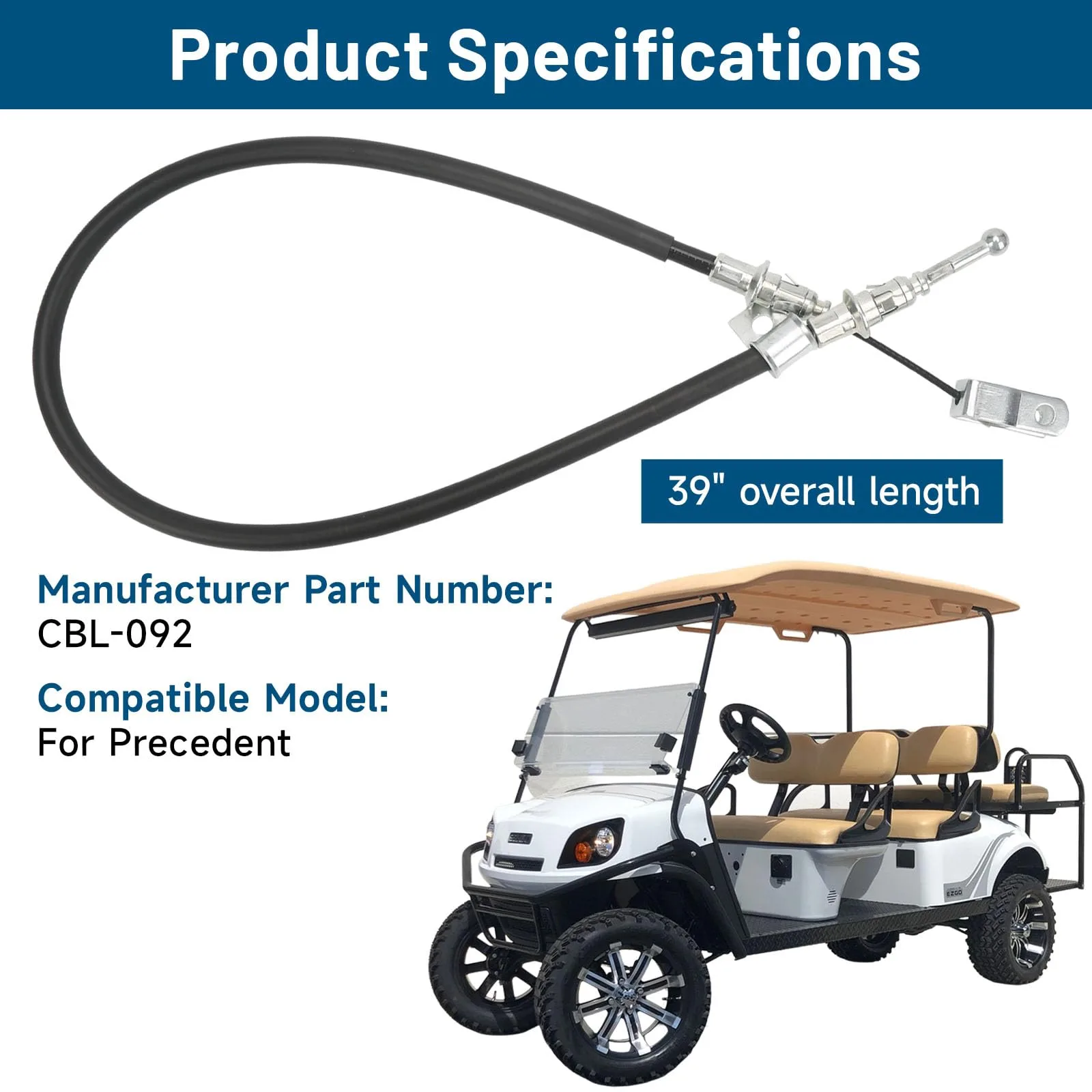 chaofei CBL092 39-Inch Driver (Left) Parking Brake Cable for Club Car Precedent & Tempo image 2