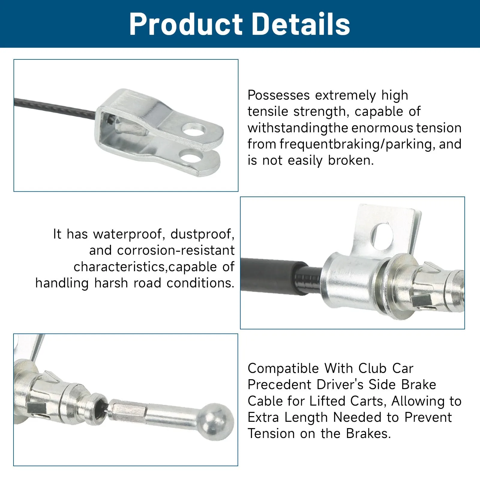 chaofei CBL092 39-Inch Driver (Left) Parking Brake Cable for Club Car Precedent & Tempo image 3