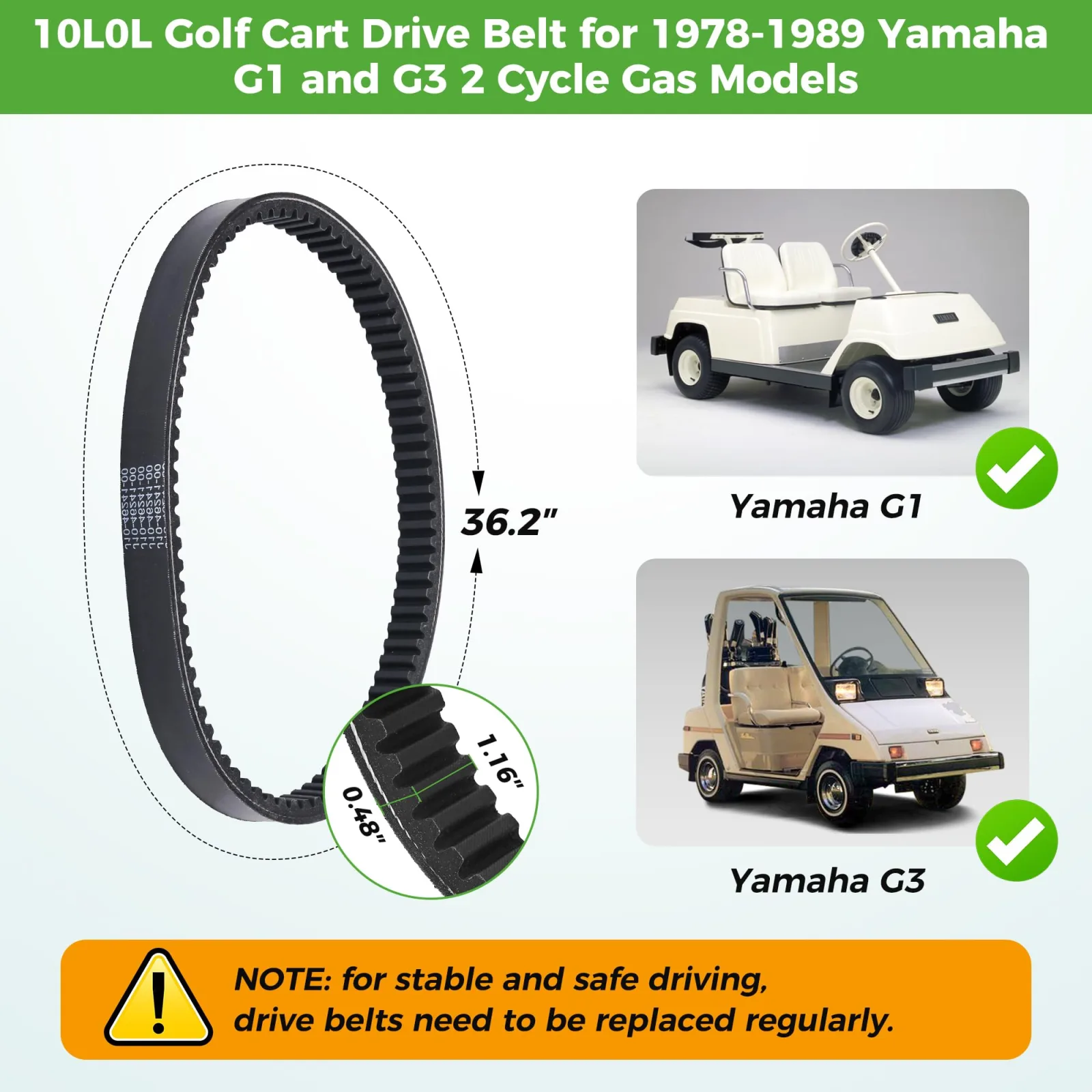 10L0L Clutch Drive Belt for Yamaha G1/G3 Golf Carts image 3