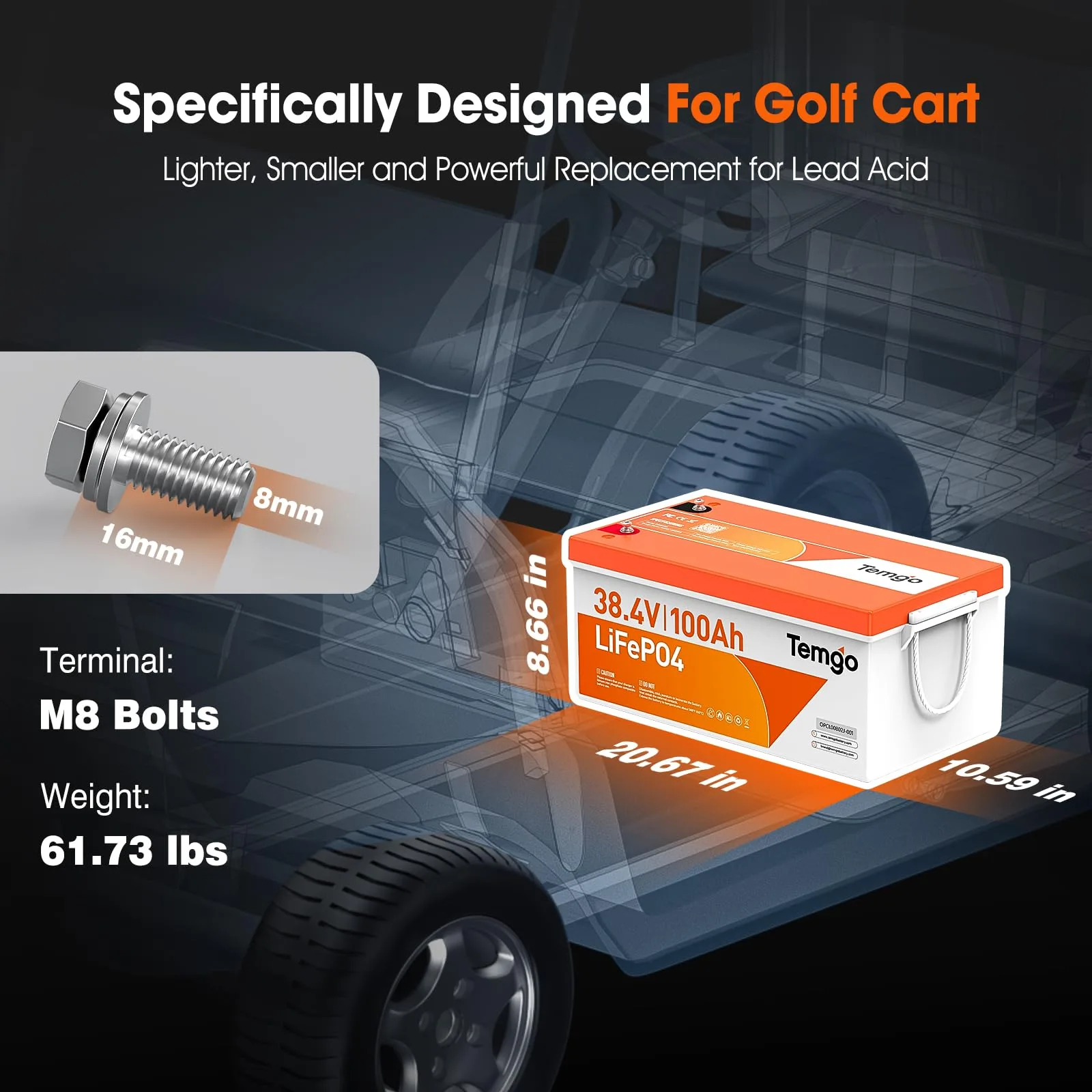 TEMGO 36V 100Ah LiFePO4 Golf Cart Battery Kit image 2