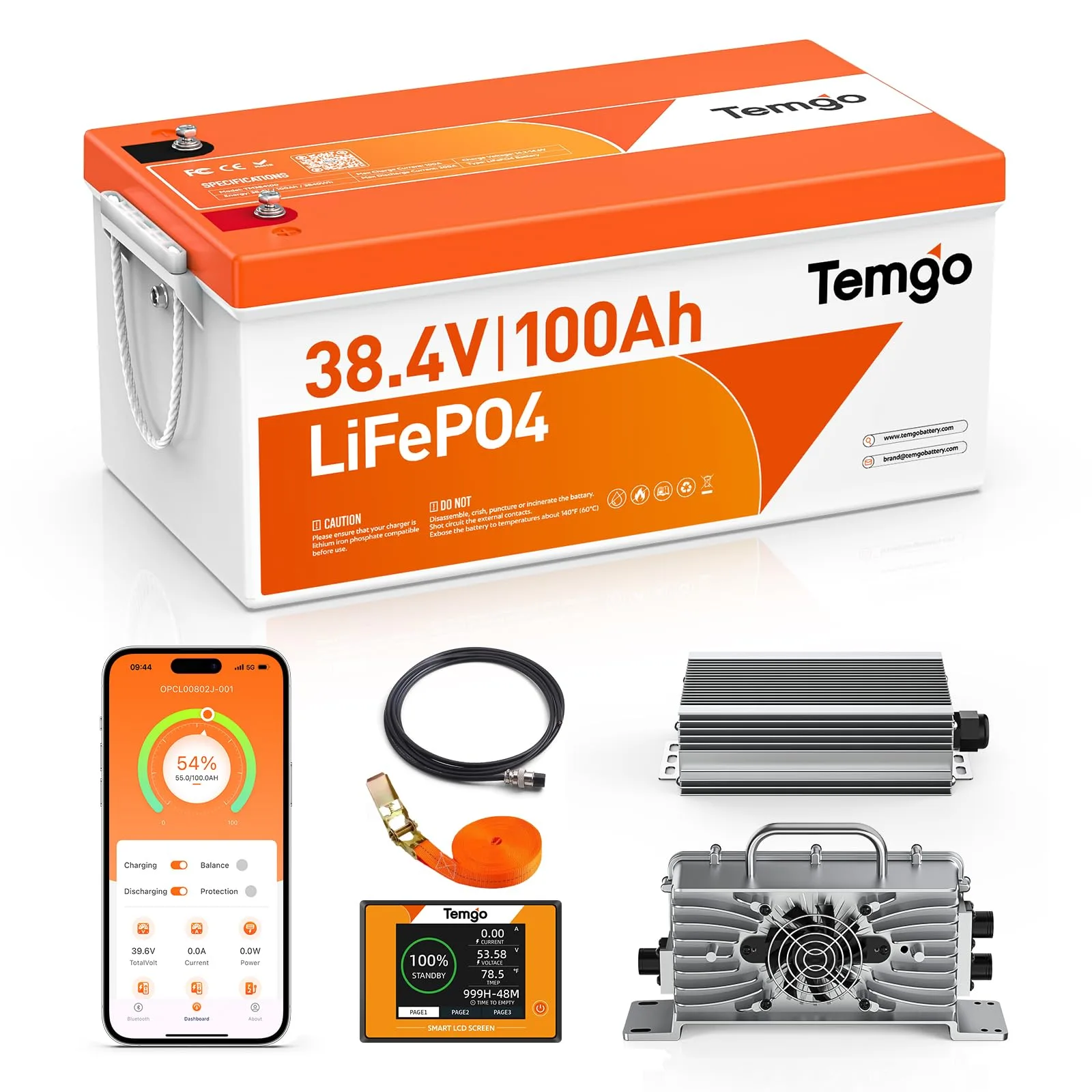 TEMGO 36V 100Ah LiFePO4 Golf Cart Battery Kit