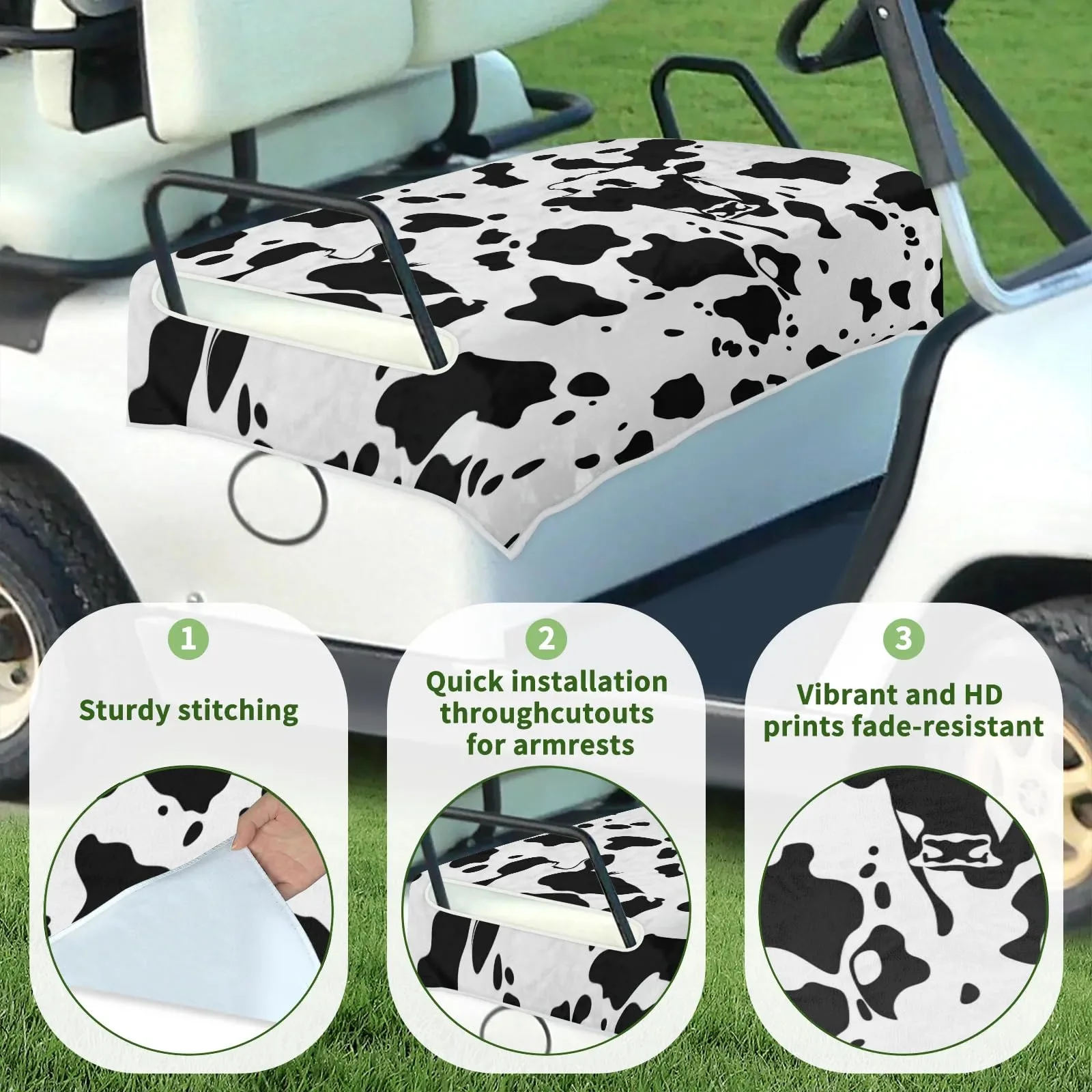 Tiveruda Cow Golf Cart Seat Cover for Double Seats image 3