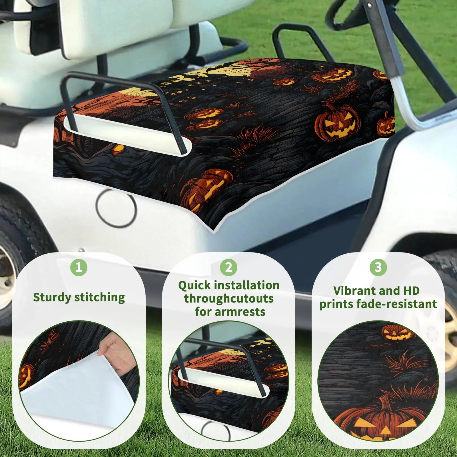 Tiveruda Pumpkin Halloween Castle Universal Golf Cart Seat Cover 51" x 31" image 3