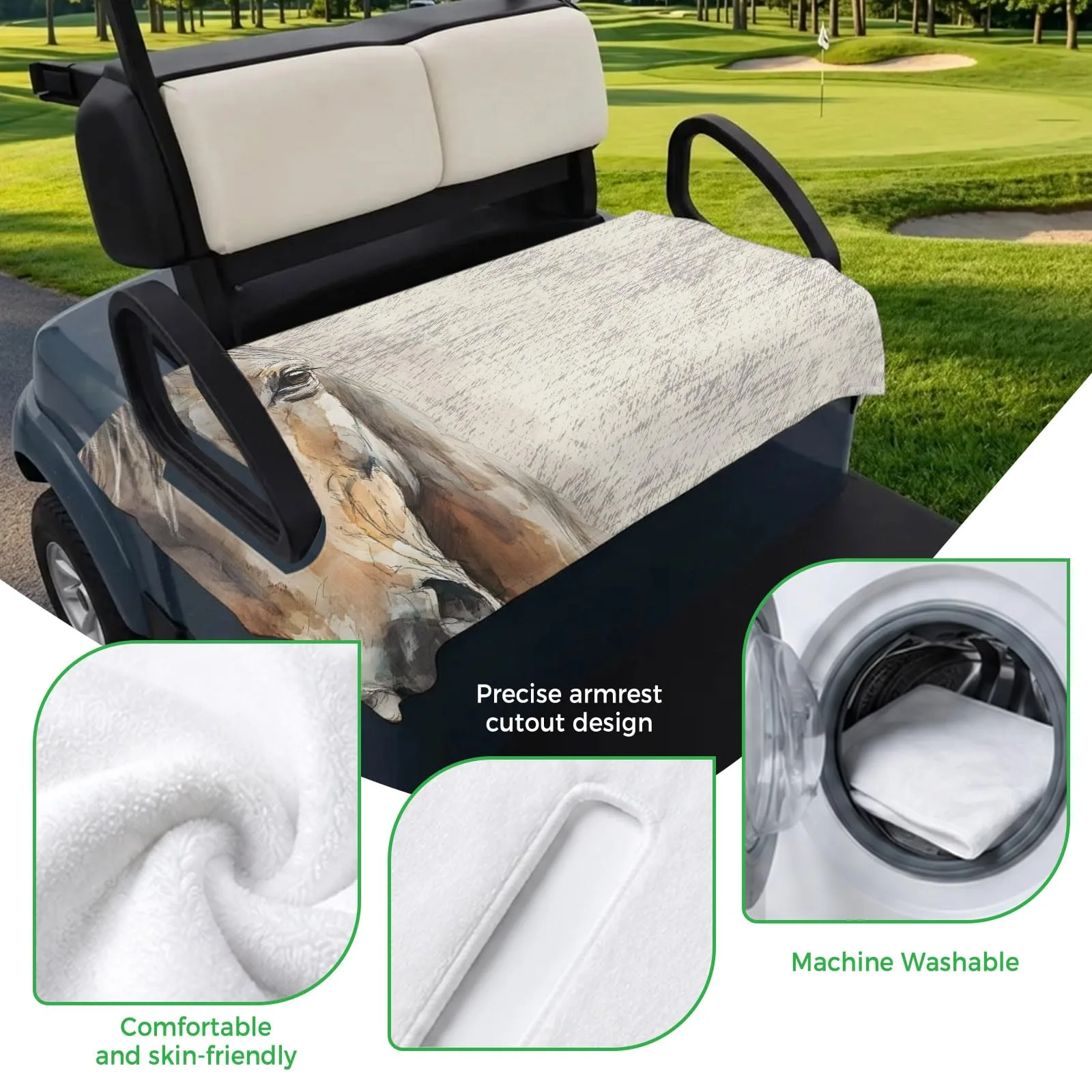 Trosturdspn Vintage Horse Golf Cart Seat Cover Blanket image 3