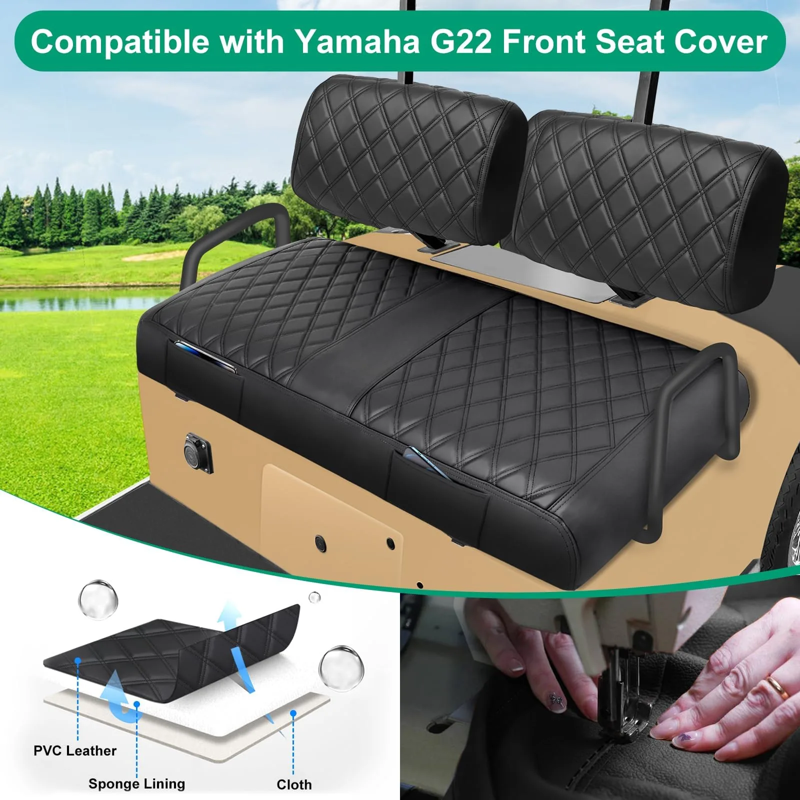 iLSKW Front Seat Cover Set for Yamaha G2/G8/G9/G16/G19/G22 - B0DQ58QG1B image 2