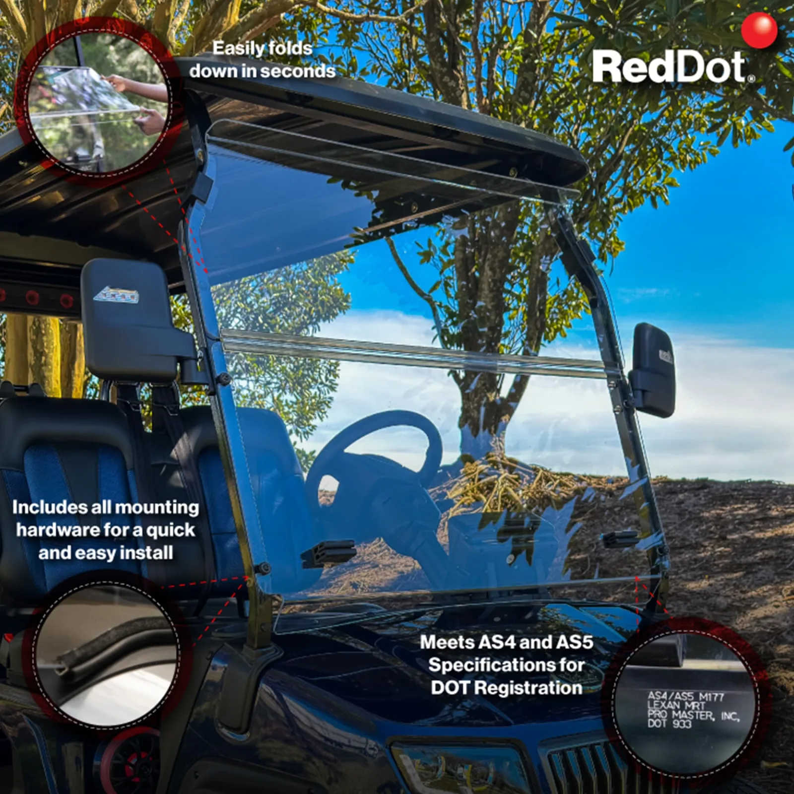 RED DOT Folding Windshield for Evolution D5 Golf Carts 09-226 image 2