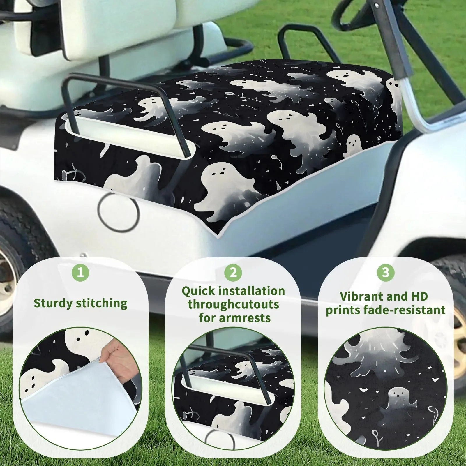 Tiveruda Halloween Ghost Boo Golf Cart Seat Cover image 3
