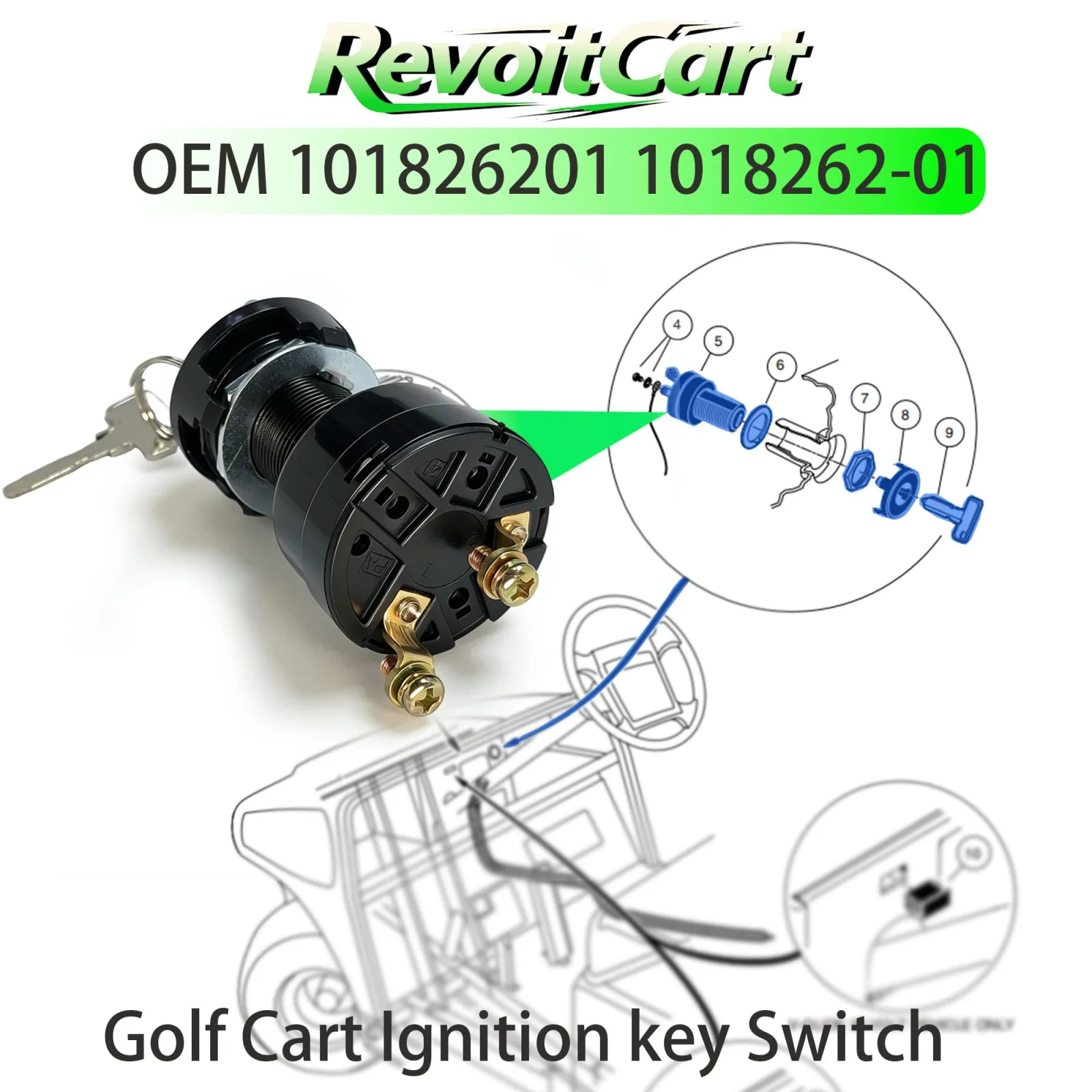 RevoitCart Ignition Key Switch for Club Car DS 101826201 image 2