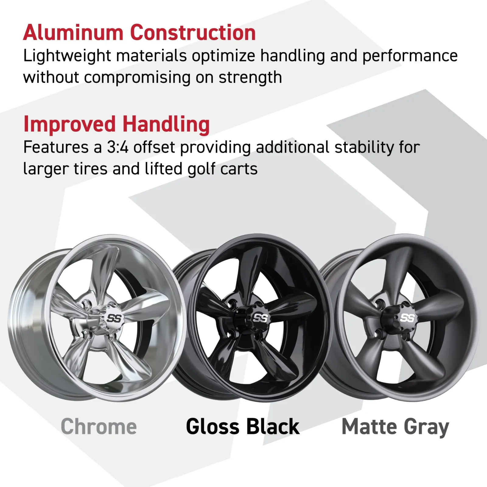 GTW 10x7 in Aluminum Golf Cart Wheel Matte Gray — 19-238 (Set of 4) image 2