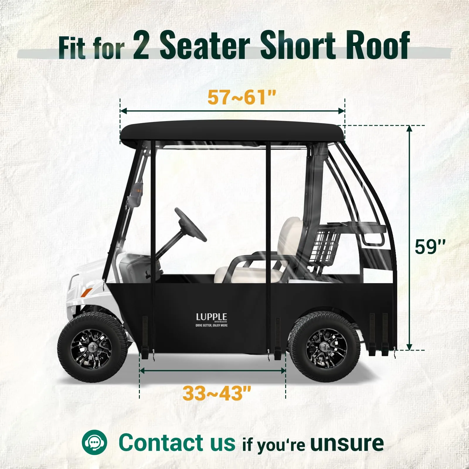 LUPPLE 2-Passenger Golf Cart Enclosure for Club Car, E-Z-GO image 3