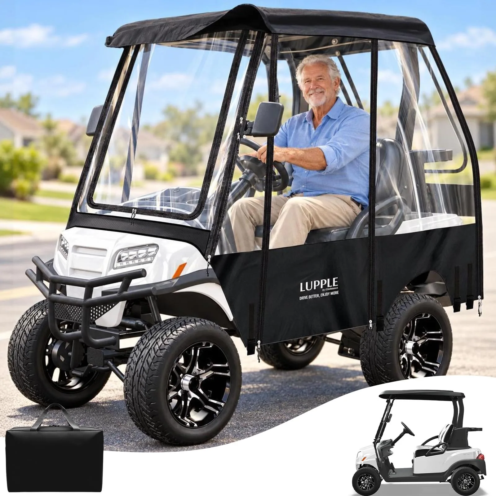 LUPPLE 2-Passenger Golf Cart Enclosure for Club Car, E-Z-GO