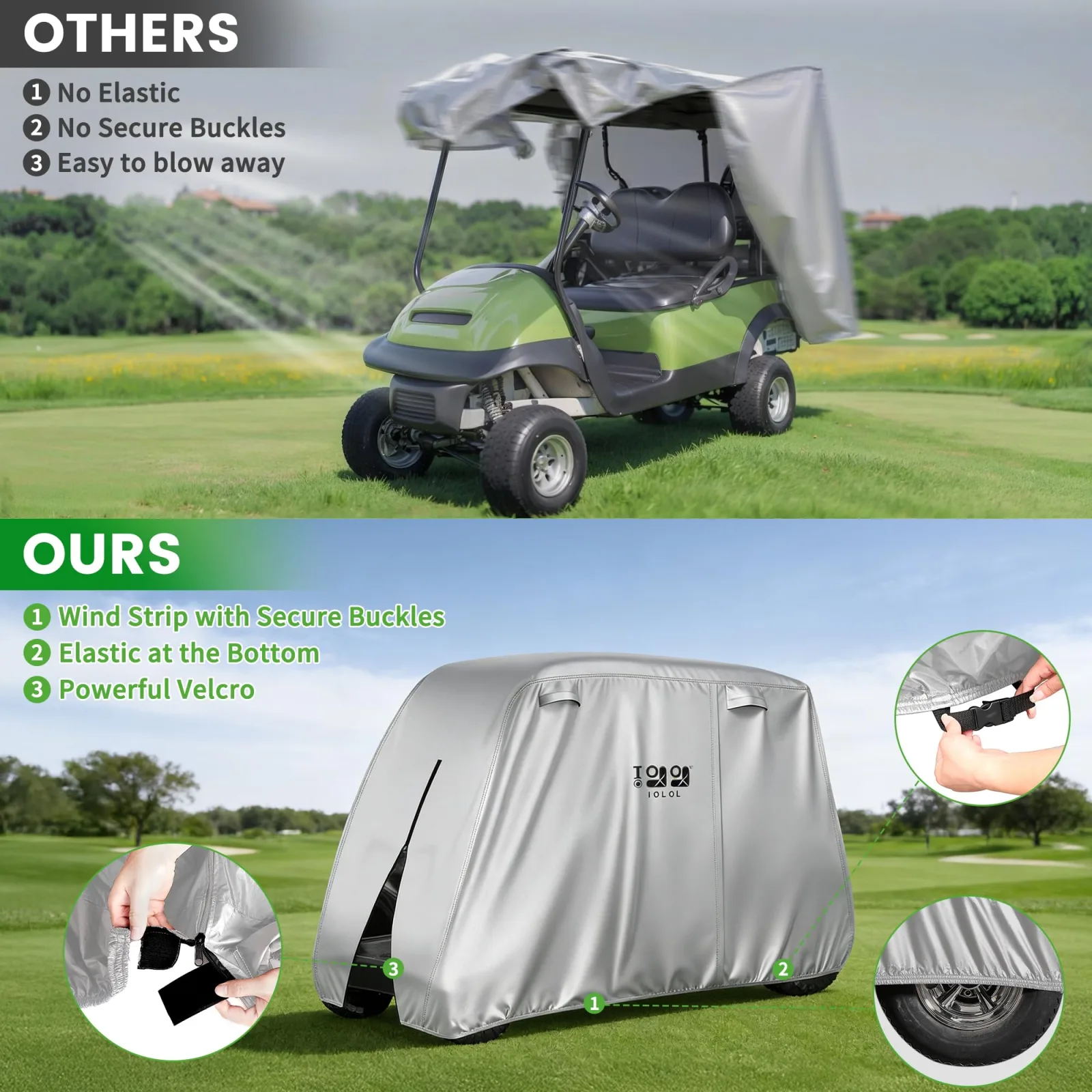 10L0L Waterproof Golf Cart Cover for Club Car, E-Z-GO & Yamaha image 3