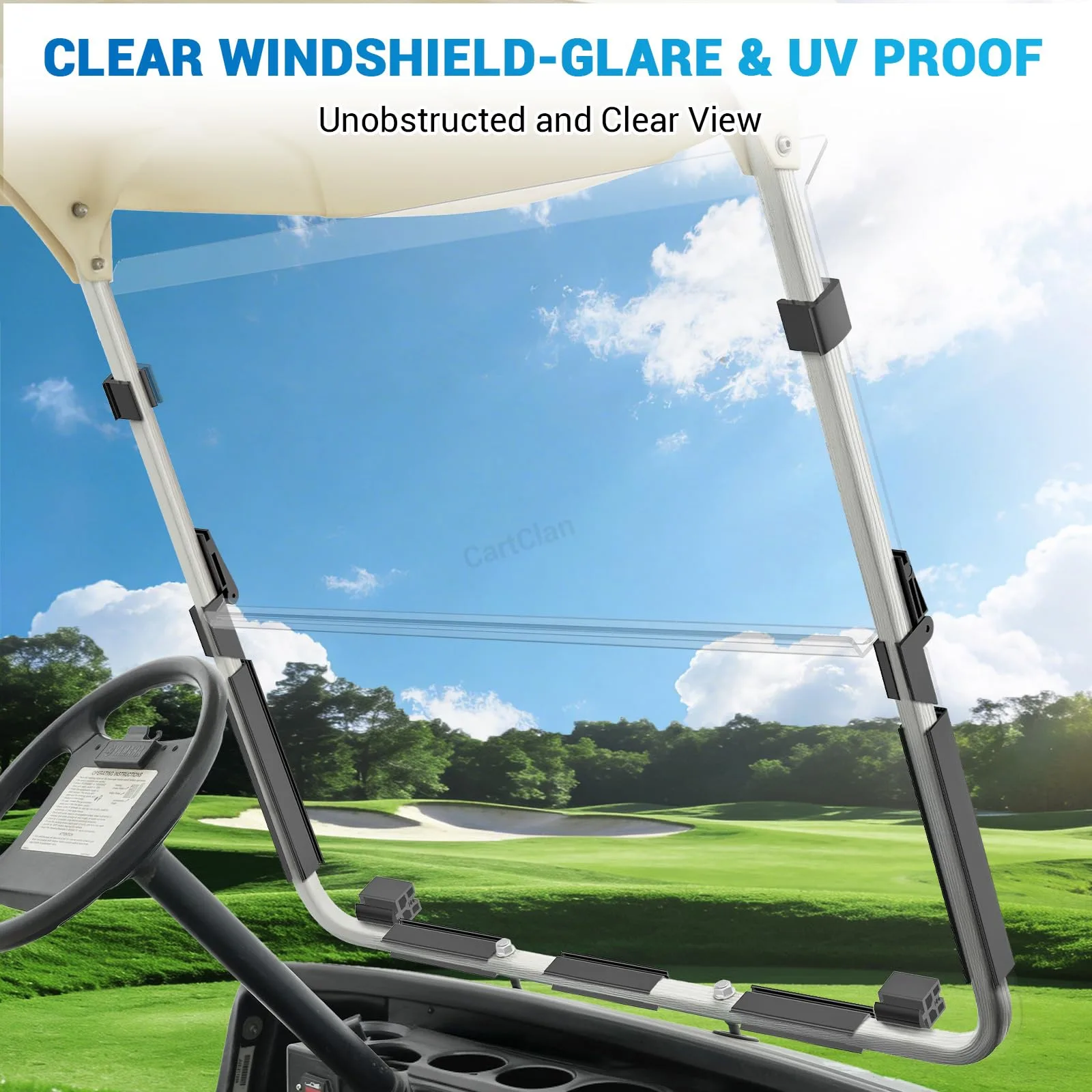 CartClan Yamaha G14/G16/G19 Folding Windshield 1995-2002 image 2