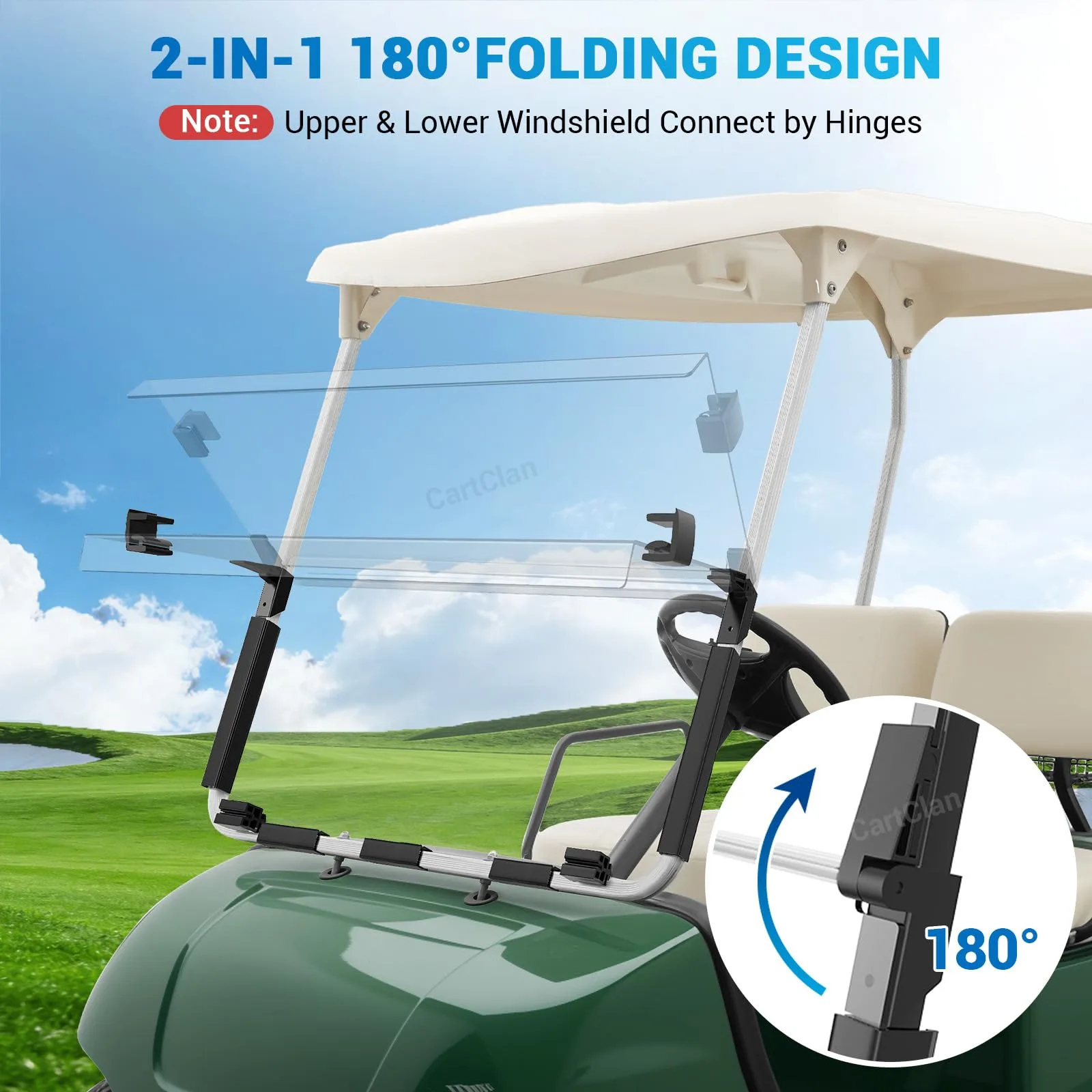 CartClan Yamaha G14/G16/G19 Folding Windshield 1995-2002 image 3