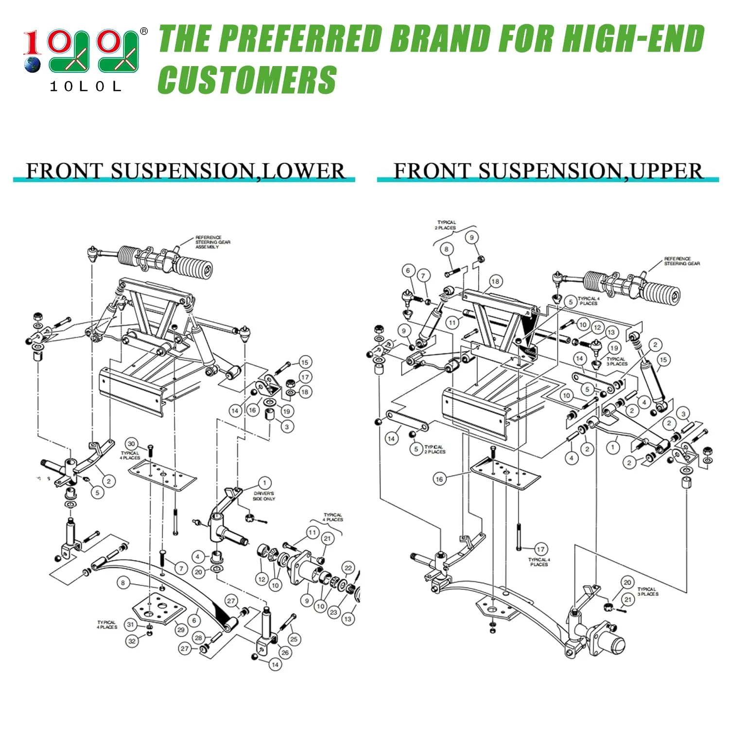 10L0L Front King Pin Repair Kit for Club Car DS 1993+ image 3