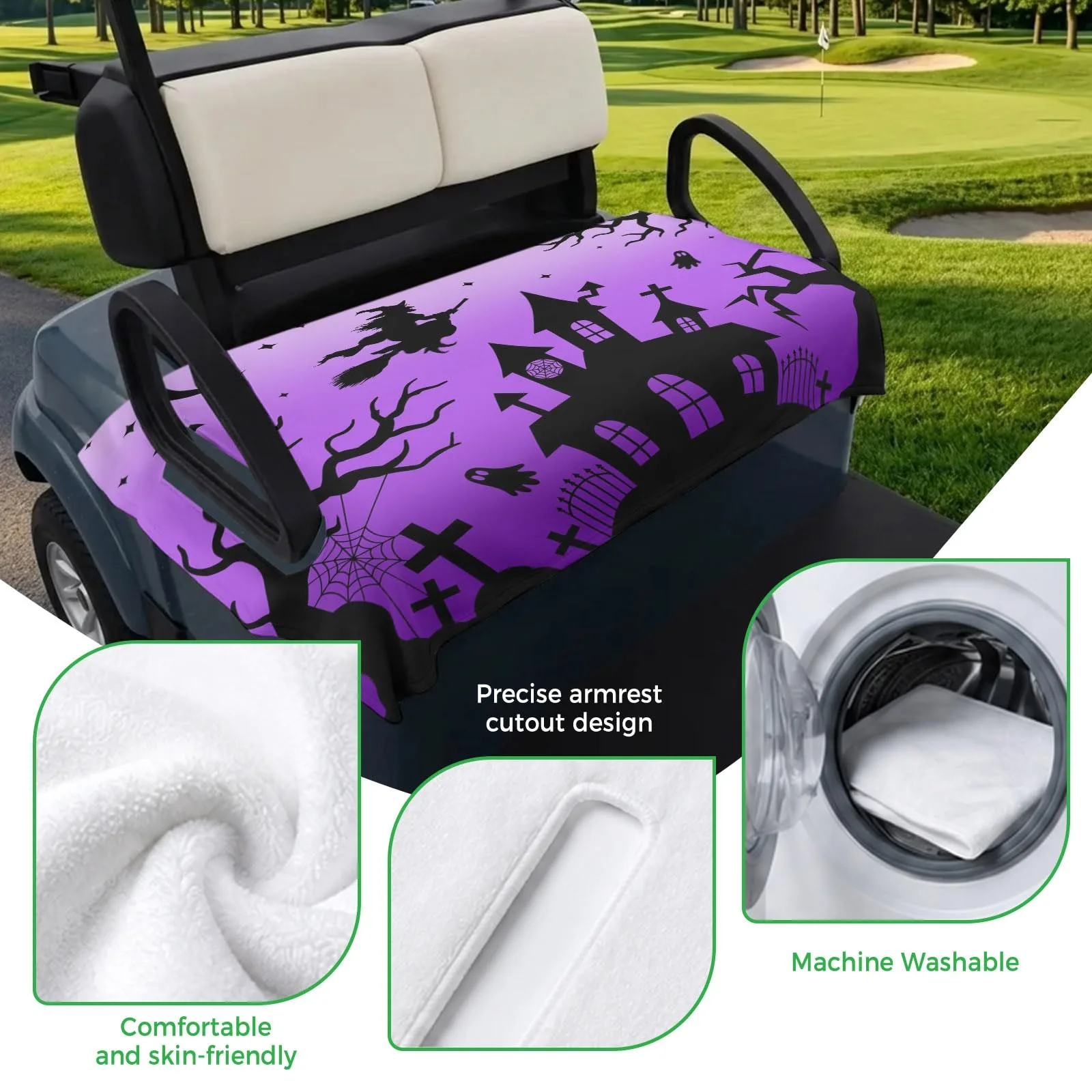 Trosturdspn Halloween Purple Golf Cart Seat Cover image 3