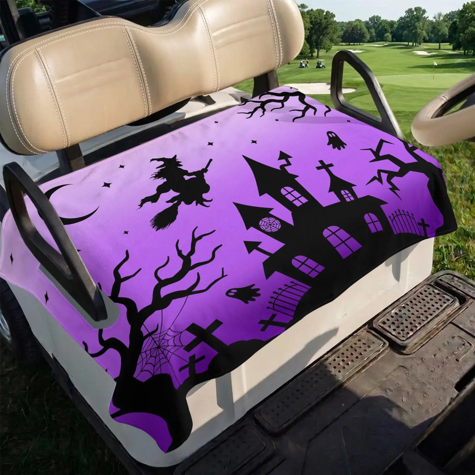 Trosturdspn Halloween Purple Golf Cart Seat Cover image 4