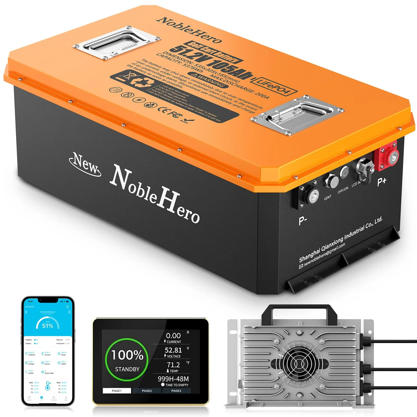 NobleHero 48V 105Ah LiFePO4 Golf Cart Battery – 48V-105Ah