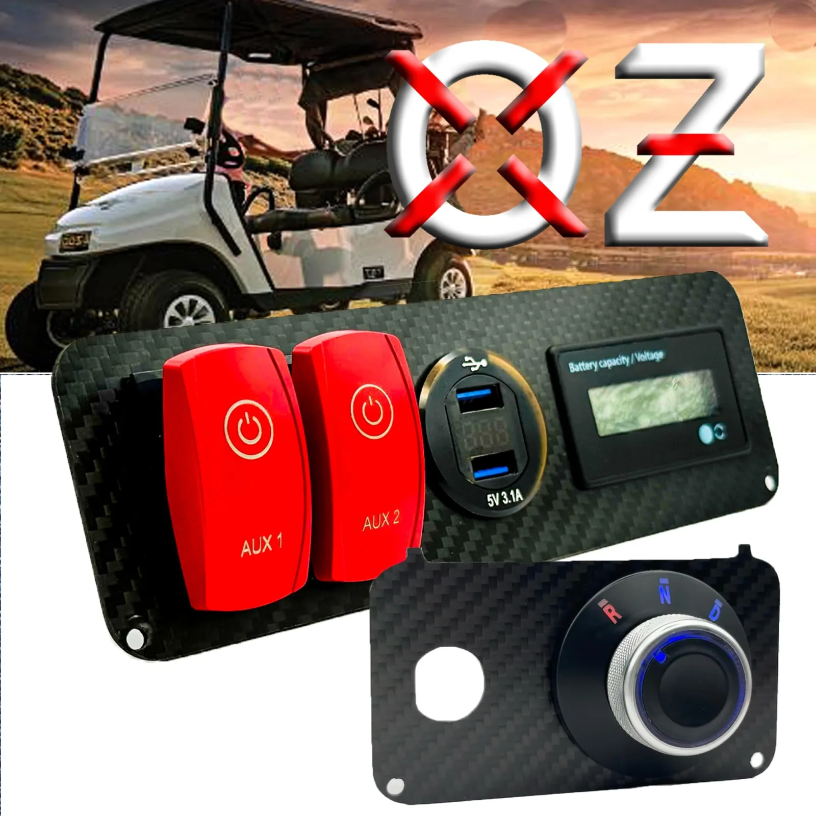 OZ-USA Carbon Fiber Key Switch Plate with Rotary Drive Selector for E-Z-GO TXT & Medalist image 2