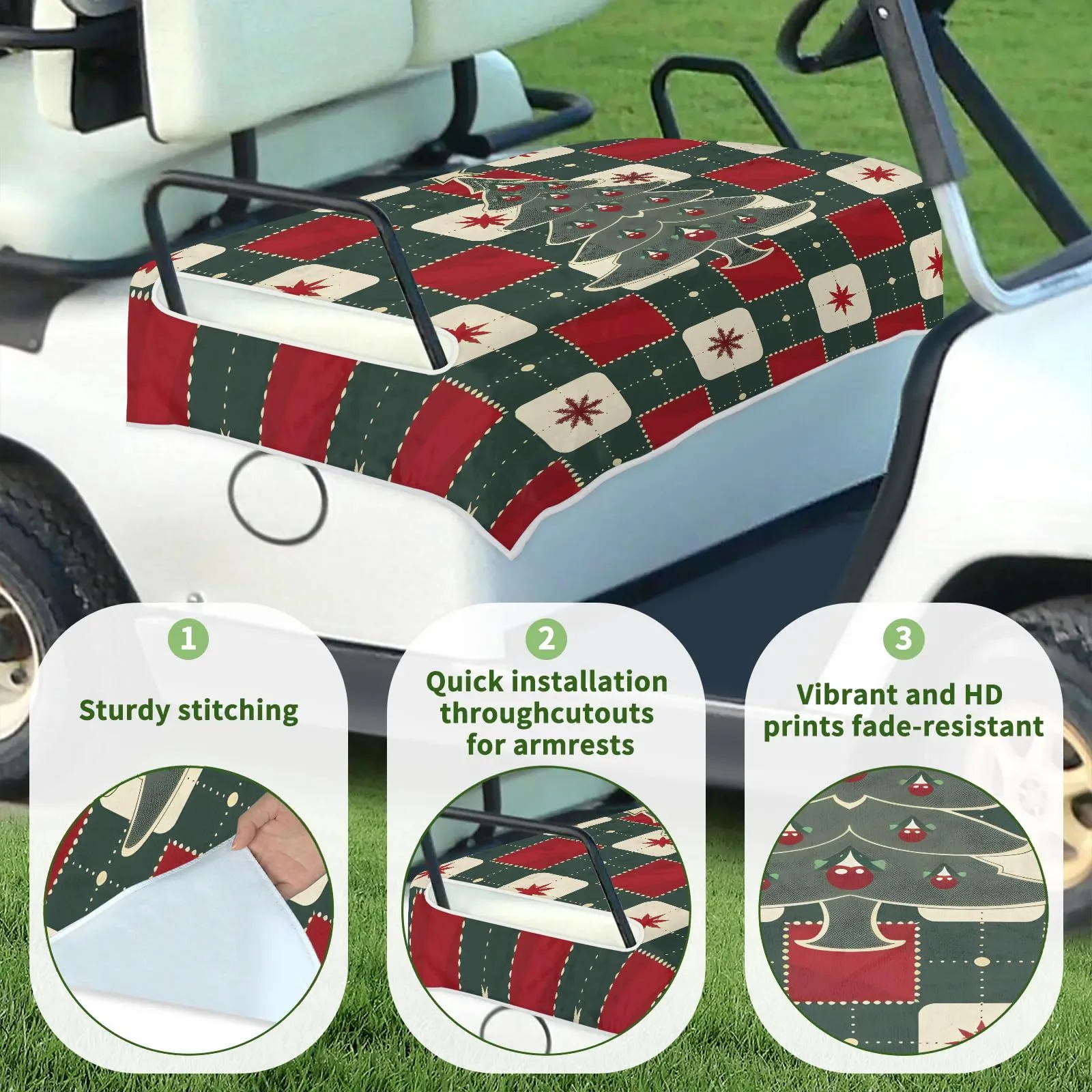 Tiveruda 51" x 31" Christmas Tree Stripe Golf Cart Seat Cover image 3
