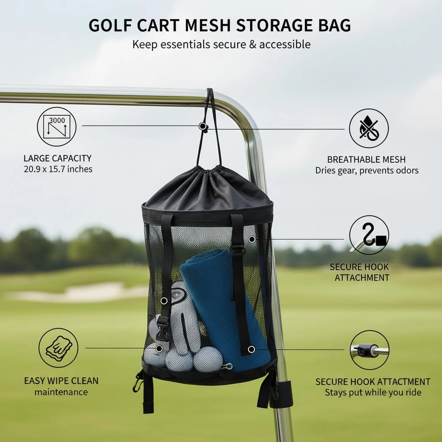 Generic Golf Cart Mesh Storage Bag with Hooks 926295 image 4