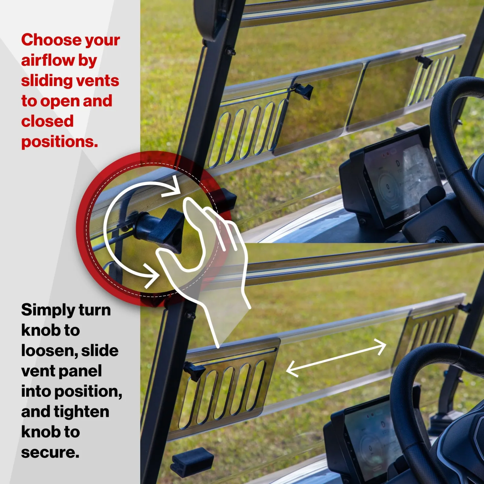 RED DOT Vented Windshield for Star EV Sirius Golf Carts image 4