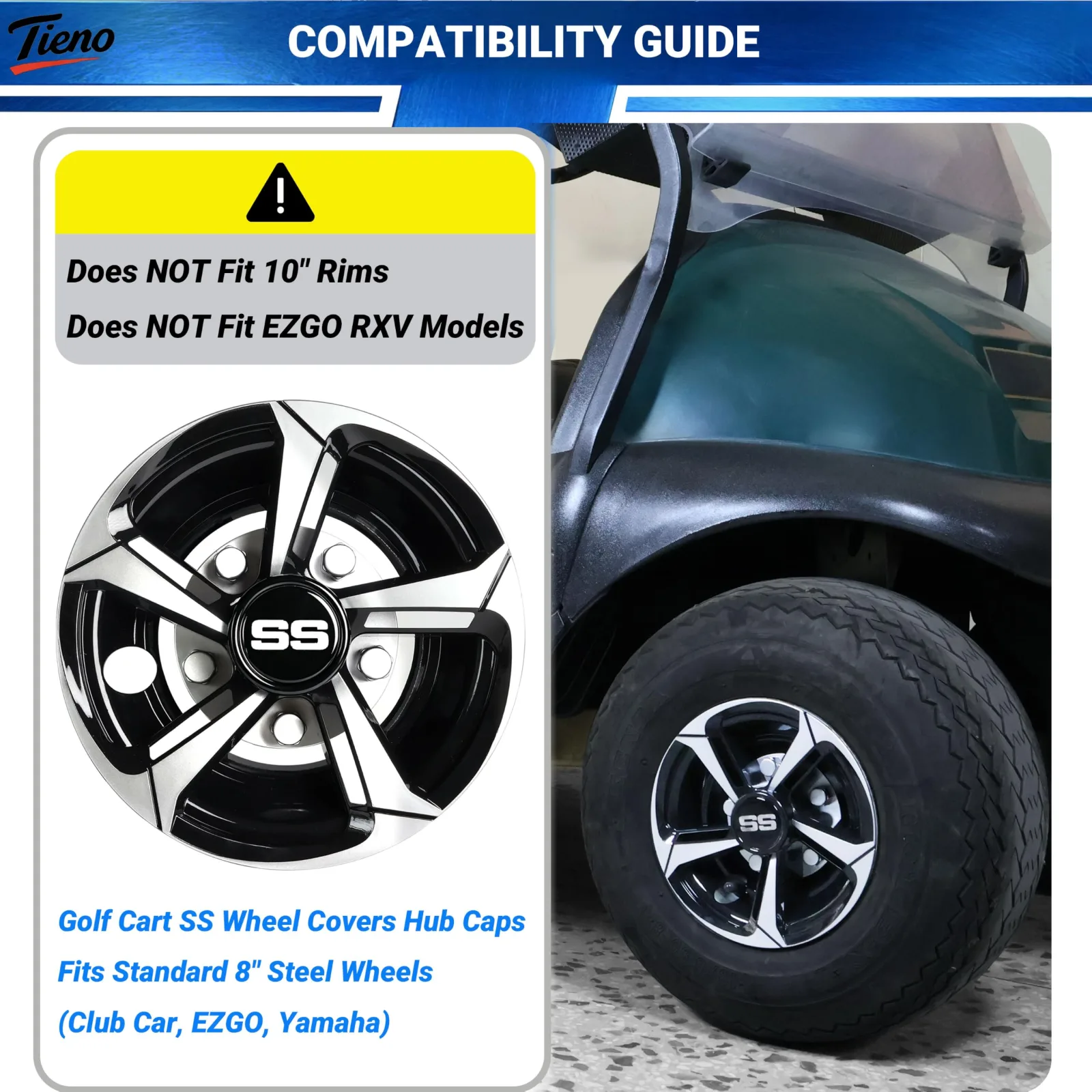 TIENO 8-Inch Golf Cart Wheel Covers T3U-SHC-S image 2