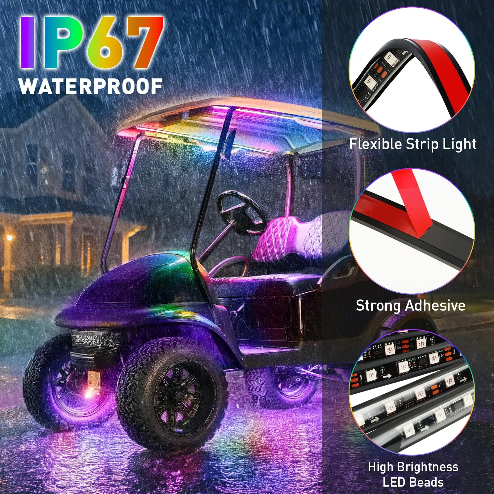 FIXHAWK Golf Cart Underglow LED Strip Kit FK-0094, RGB Music Sync image 3