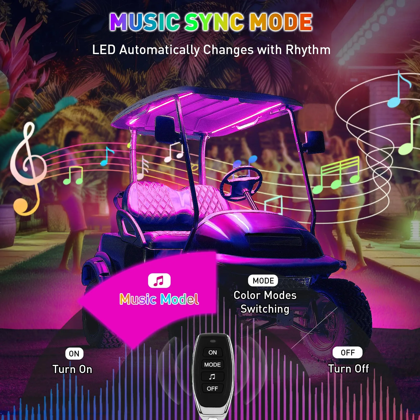 FIXHAWK Golf Cart Underglow LED Strip Kit FK-0094, RGB Music Sync image 4
