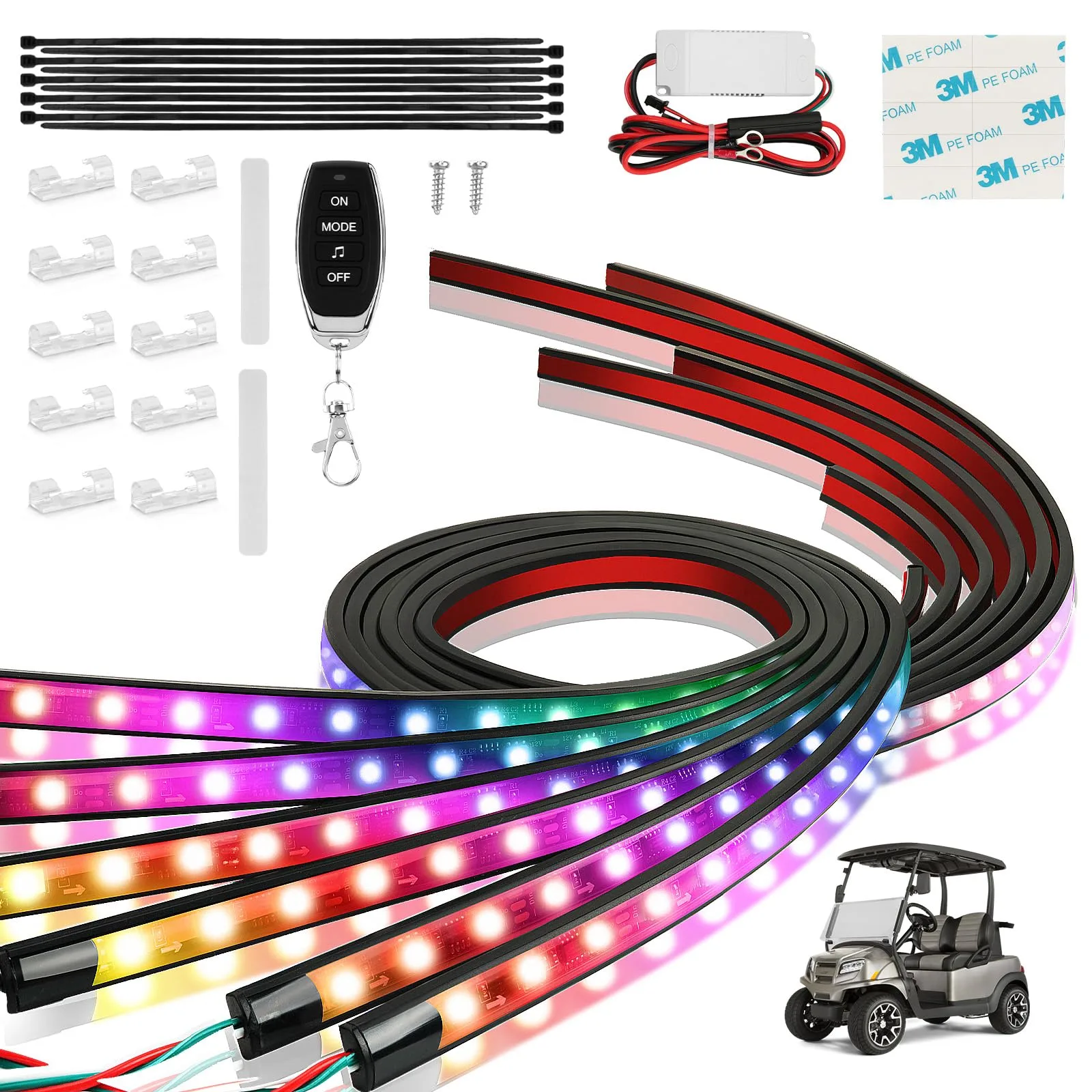 FIXHAWK Golf Cart Underglow LED Strip Kit FK-0094, RGB Music Sync